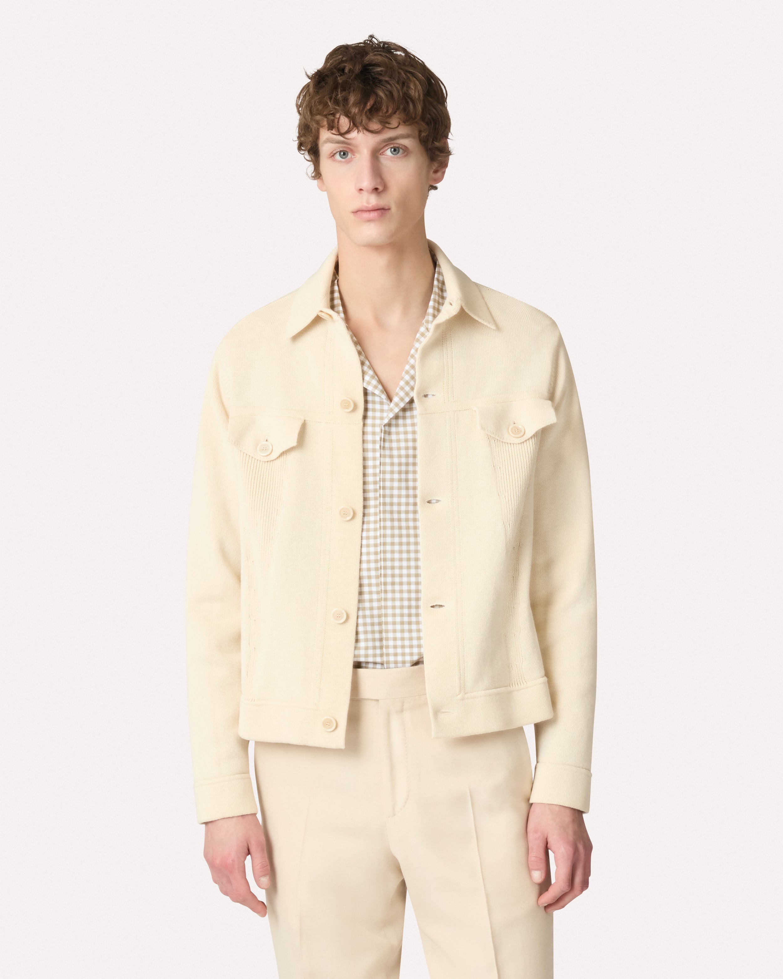 Giacca trucker in maglia di cotone bianca WHITE Lardini 3