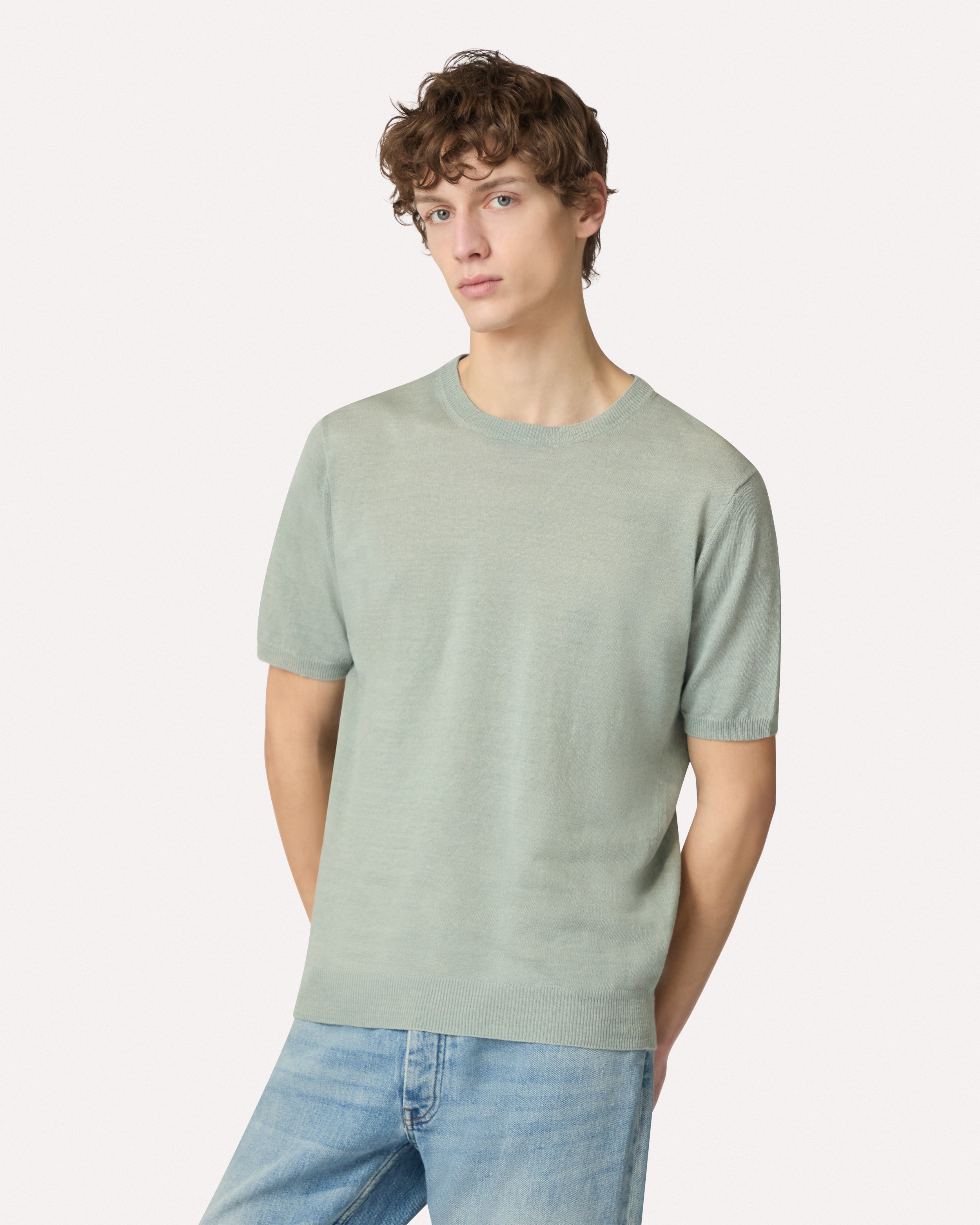 Sage linen and cotton knit T-shirt SAGE GREEN Lardini 3