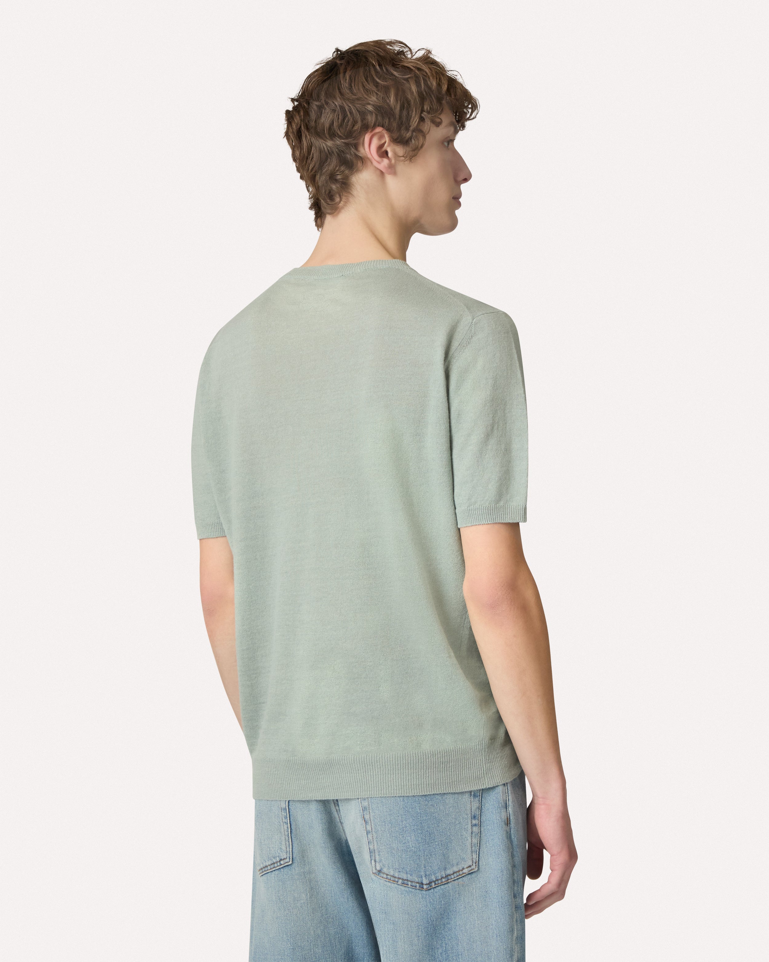 Sage linen and cotton knit T-shirt, white, man | Lardini
