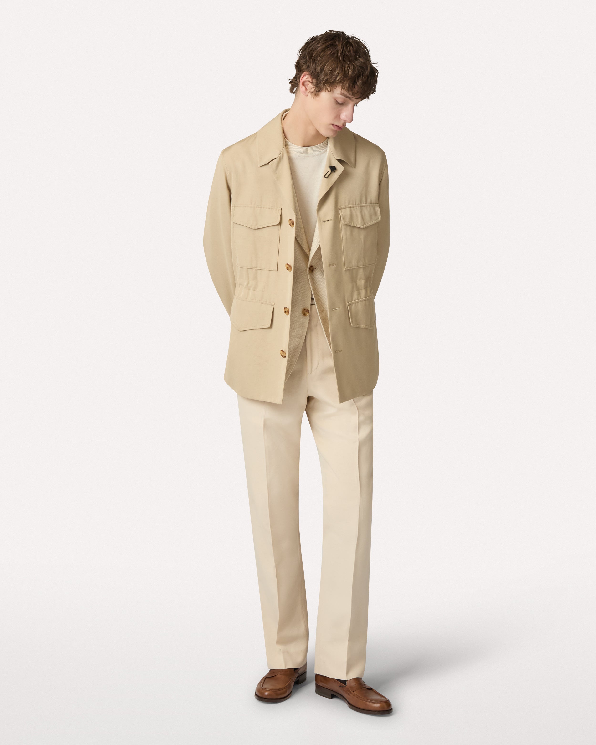 Cream silk T-shirt, white, man | Lardini
