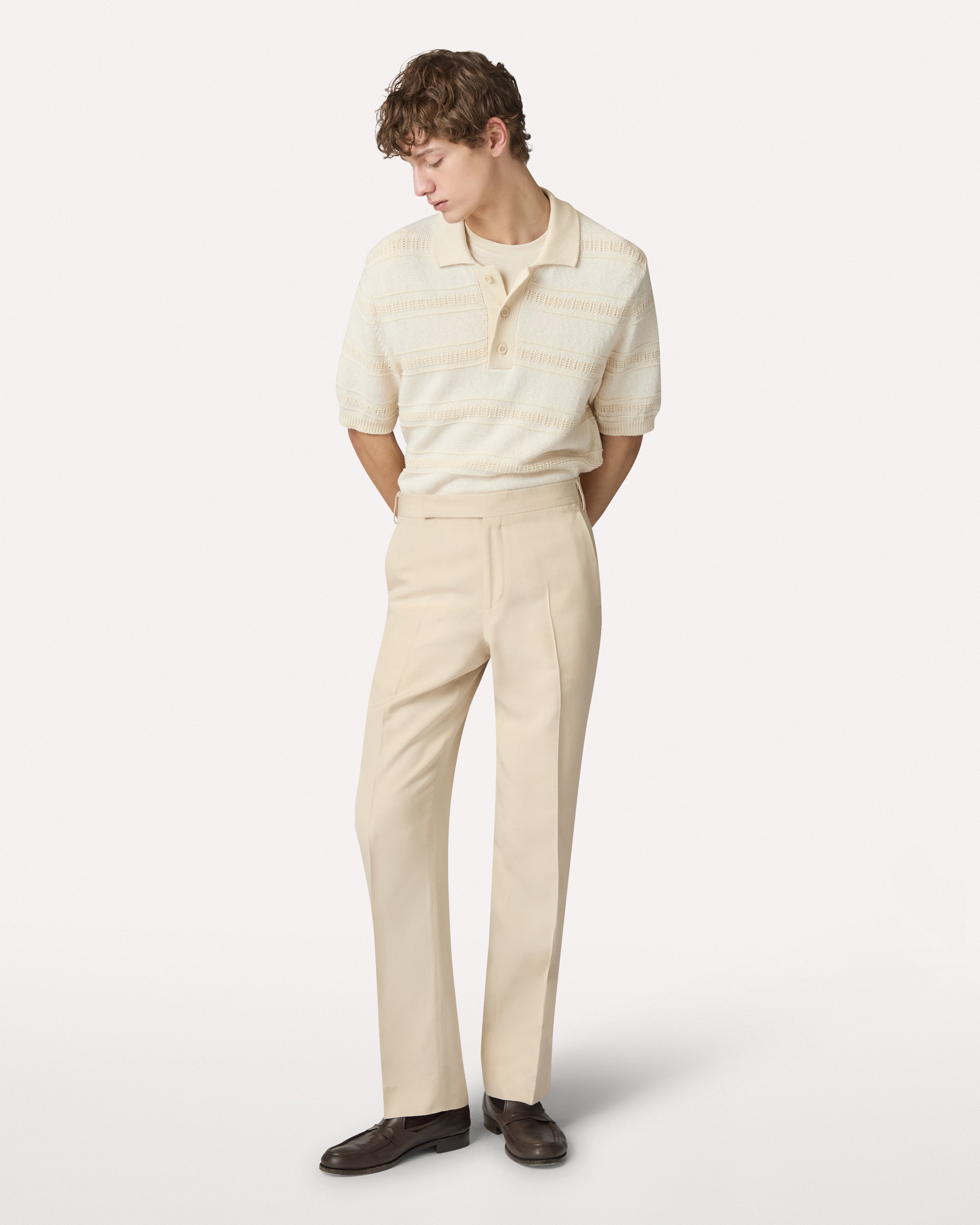 Cream striped cotton knit polo CREAM Lardini 2