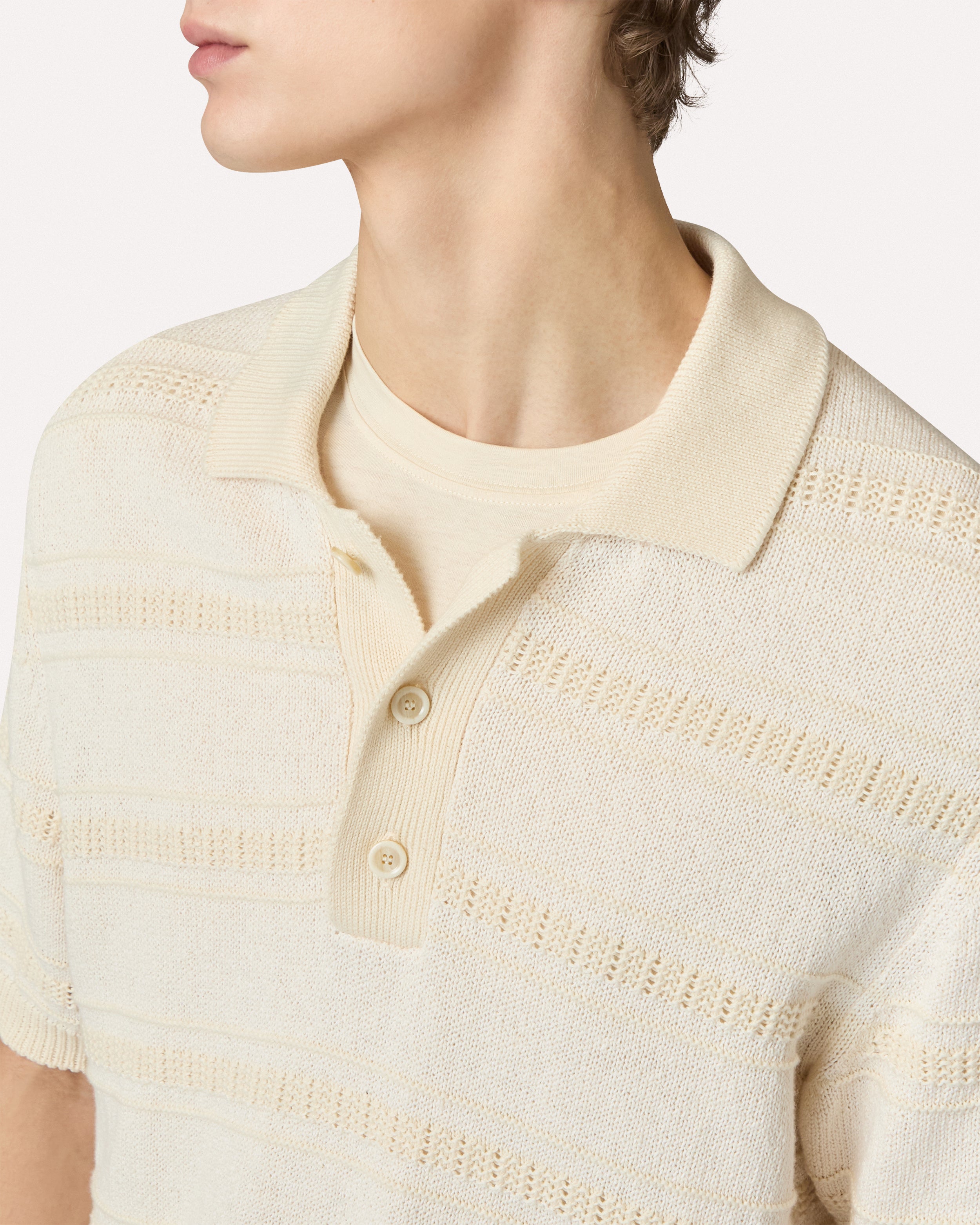 Polo en maille de coton à rayures couleur crème CREAM Lardini 4