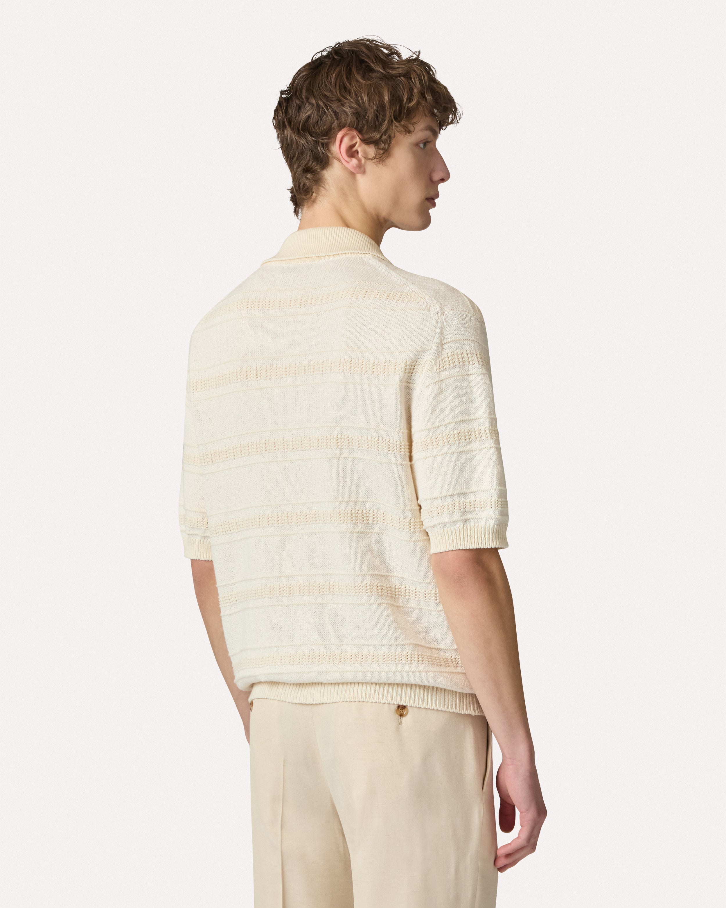 Cream striped cotton knit polo, white, man | Lardini