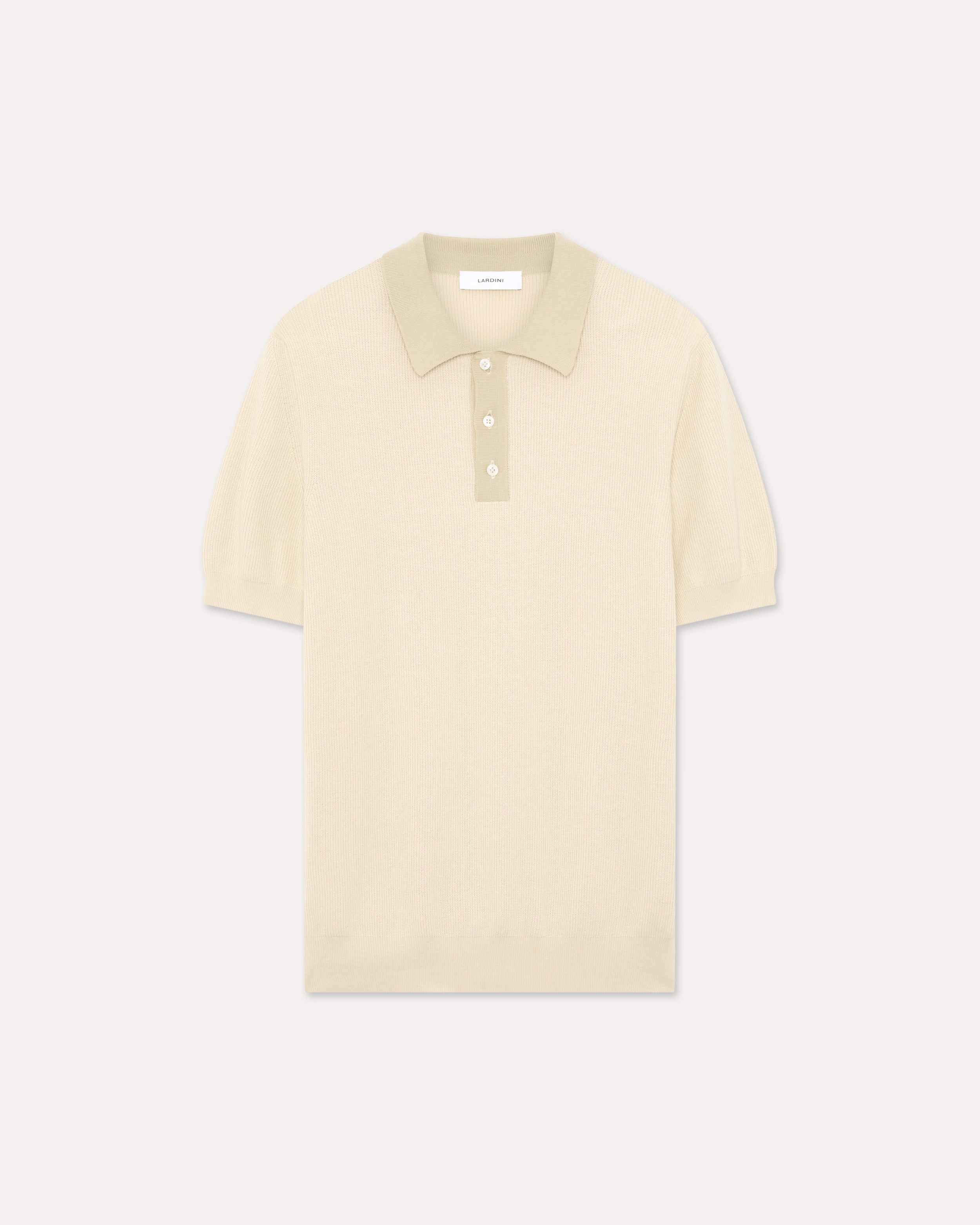 Cream cotton knit polo, white, man | Lardini