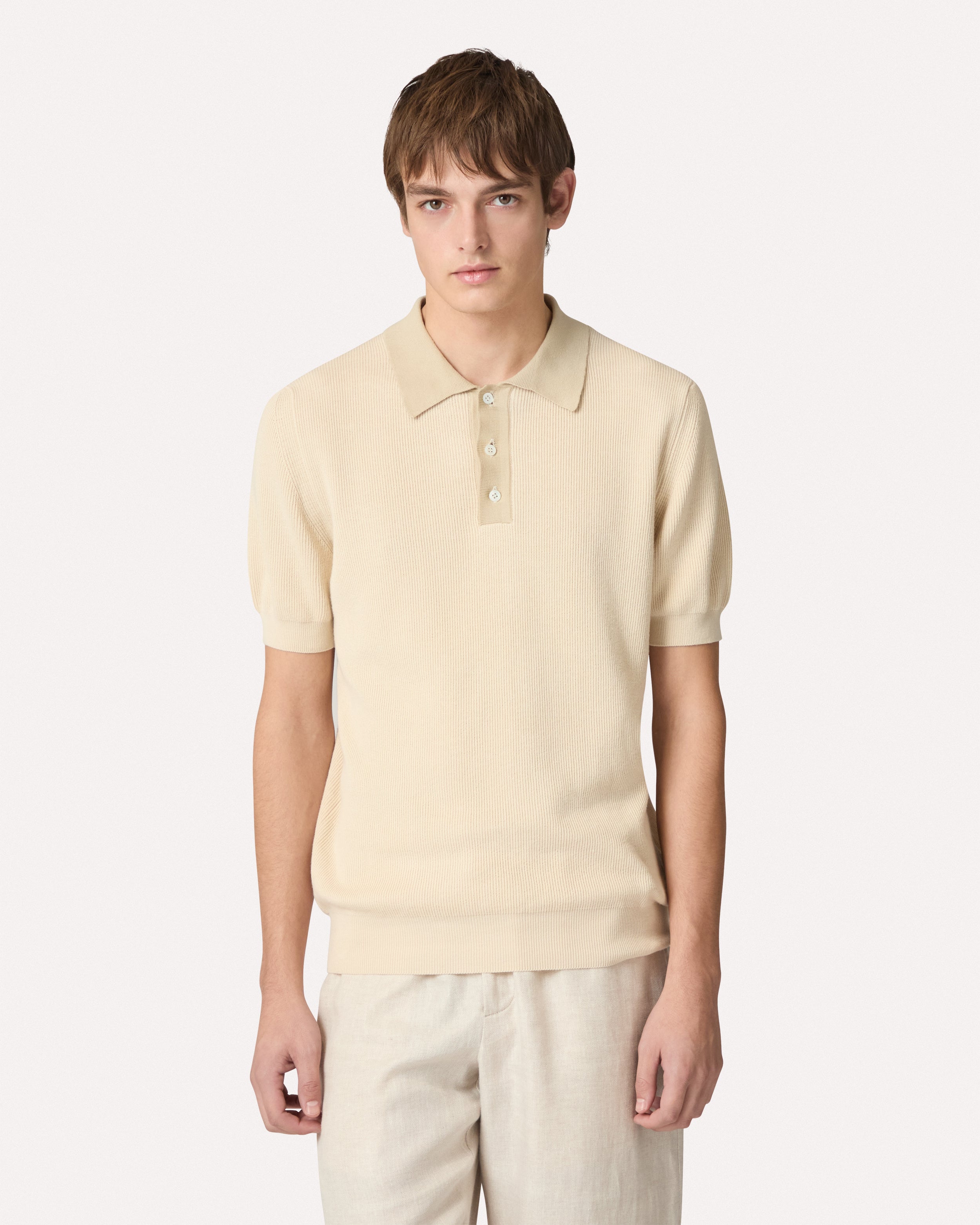 Cream cotton knit polo, white, man | Lardini
