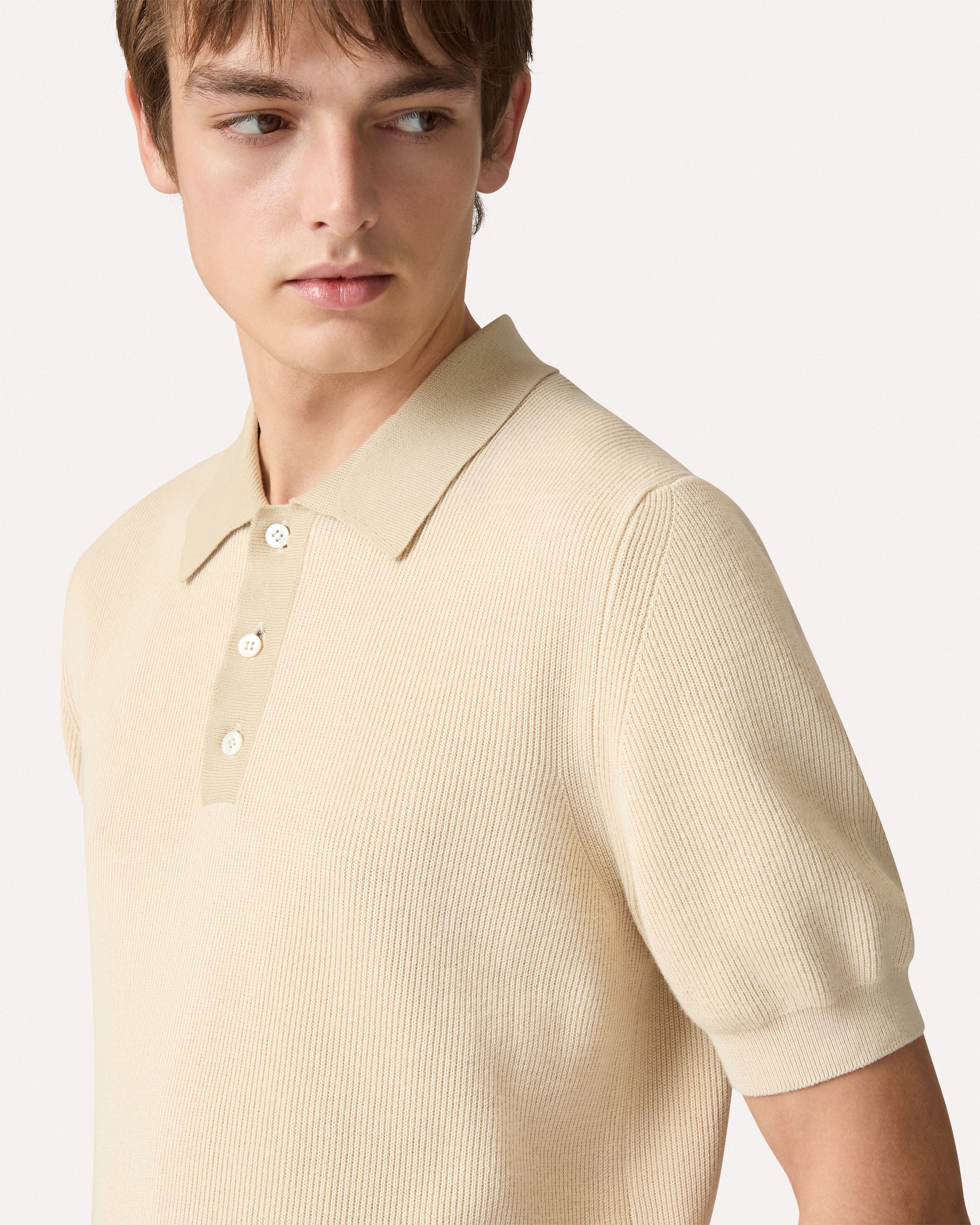 トップス BATONER 32G SMOOTH KNIT POLO BEIGE Robles Textured Knit Polo in Ivory – The Normal Brand