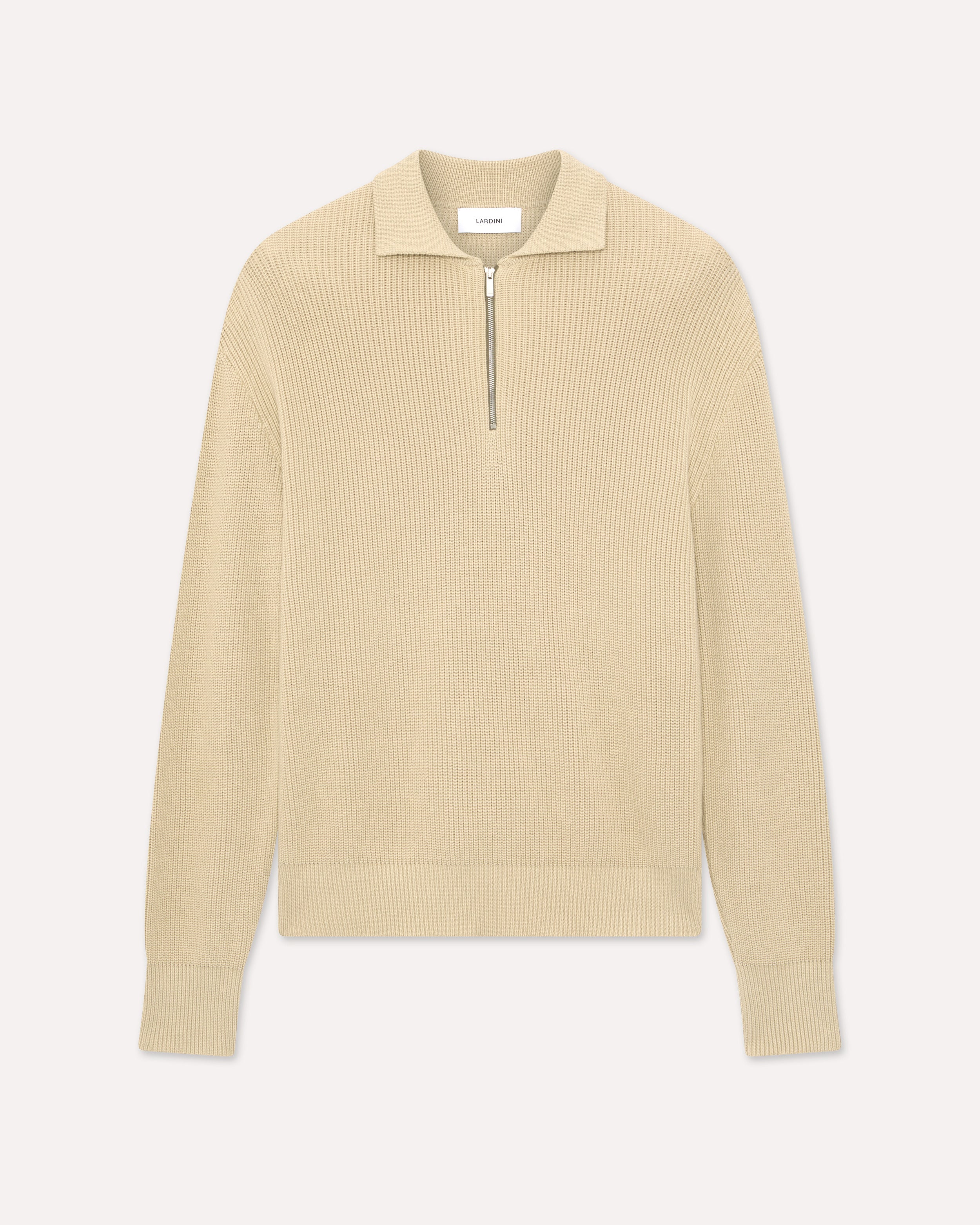 Beige cotton knit polo, white, man | Lardini