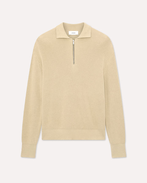 Beige cotton knit polo, white, man | Lardini