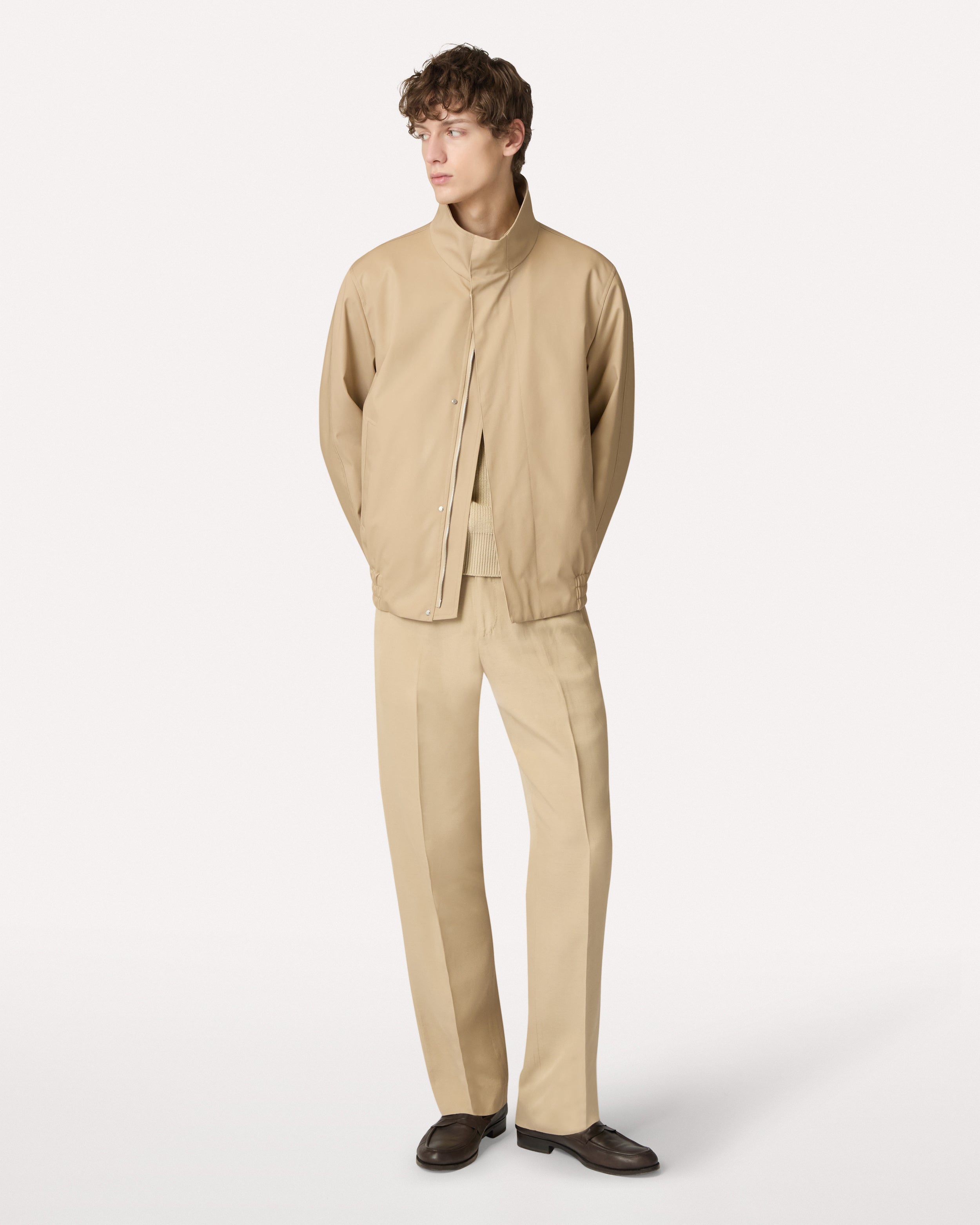Camel flat-front trousers in EcoVero, white, man | Lardini