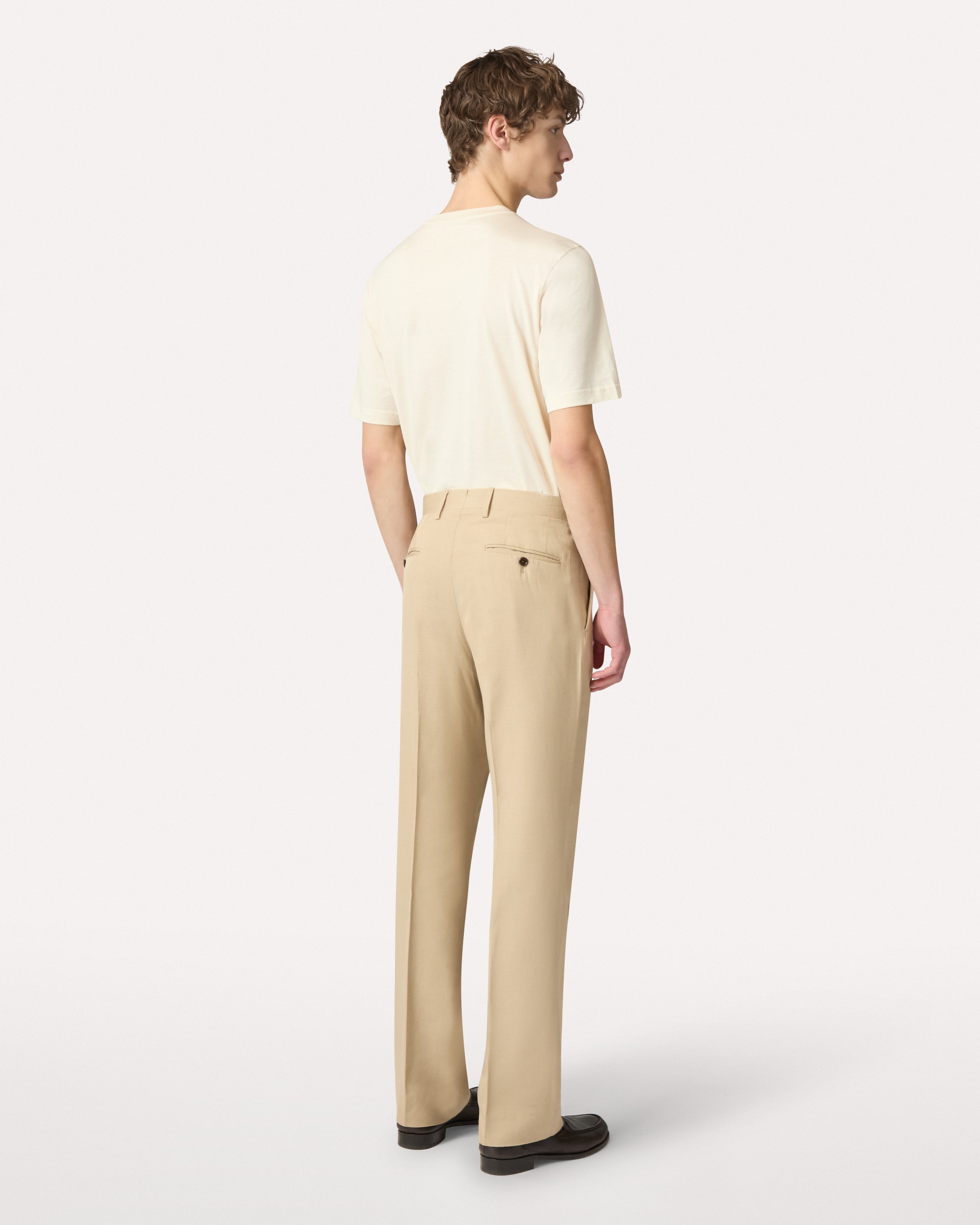 Camel flat-front trousers in EcoVero, white, man | Lardini