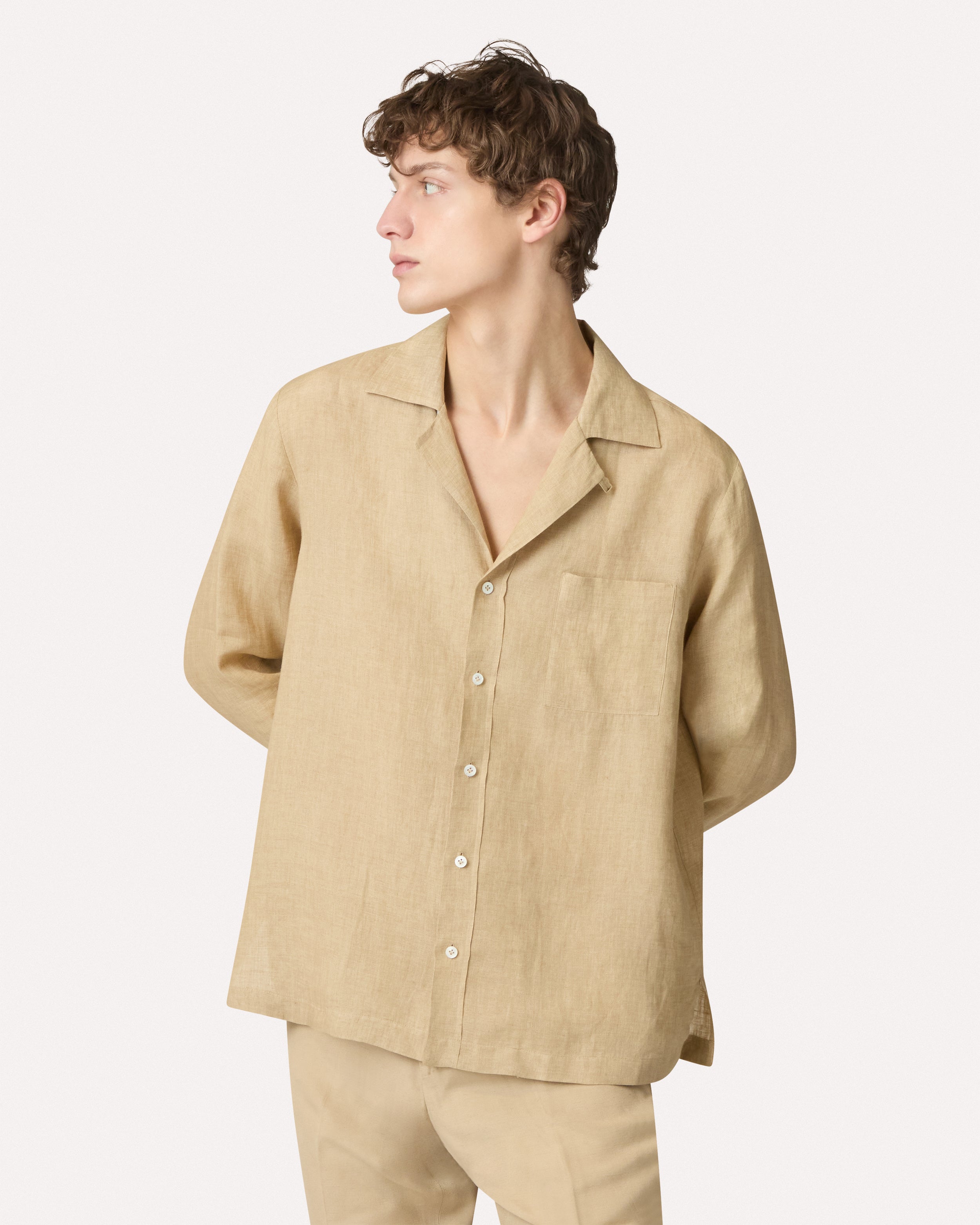 Beige shirt with relaxed fit, white, man | Lardini