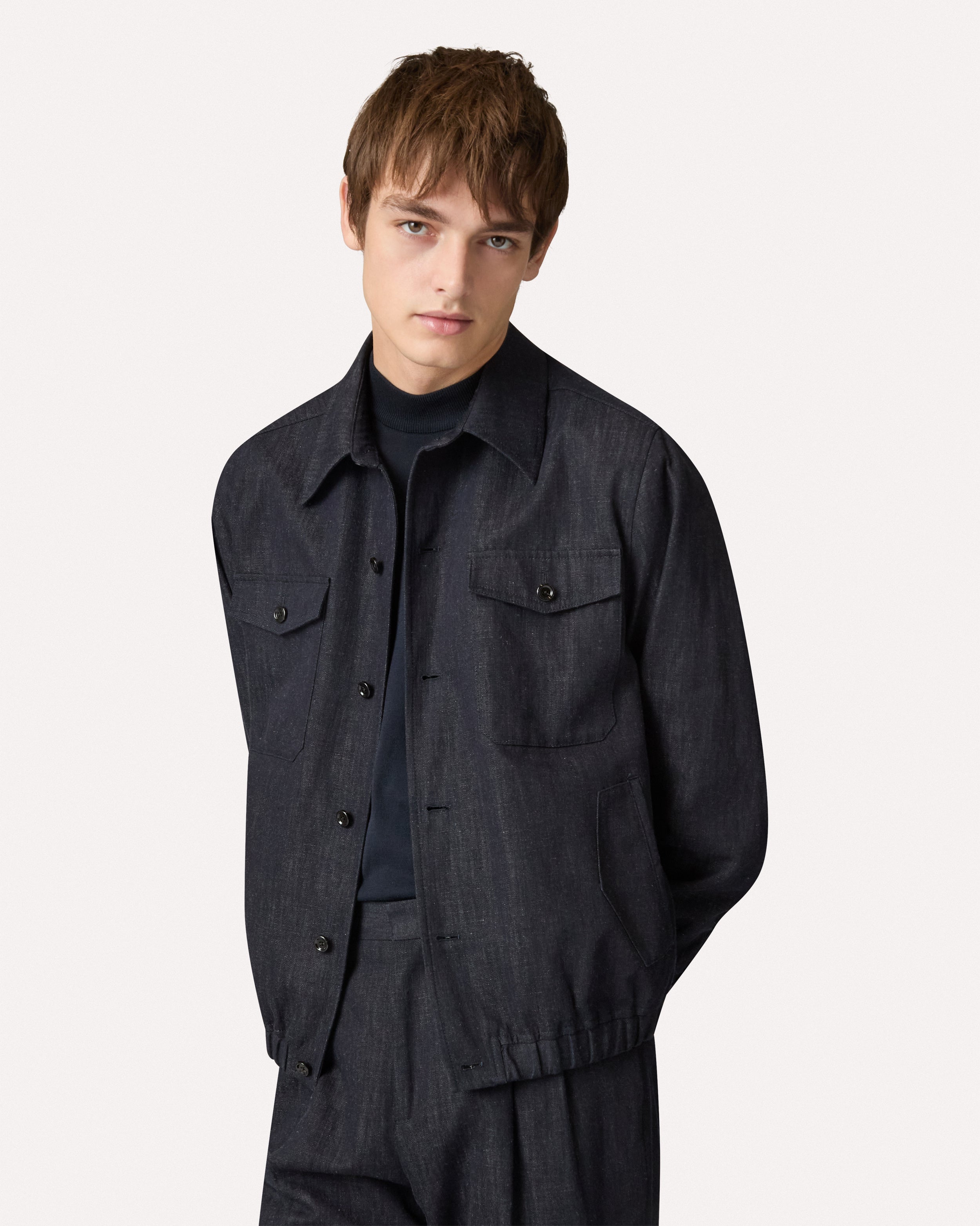 Blue cotton-linen shirt jacket BLUE Lardini 3