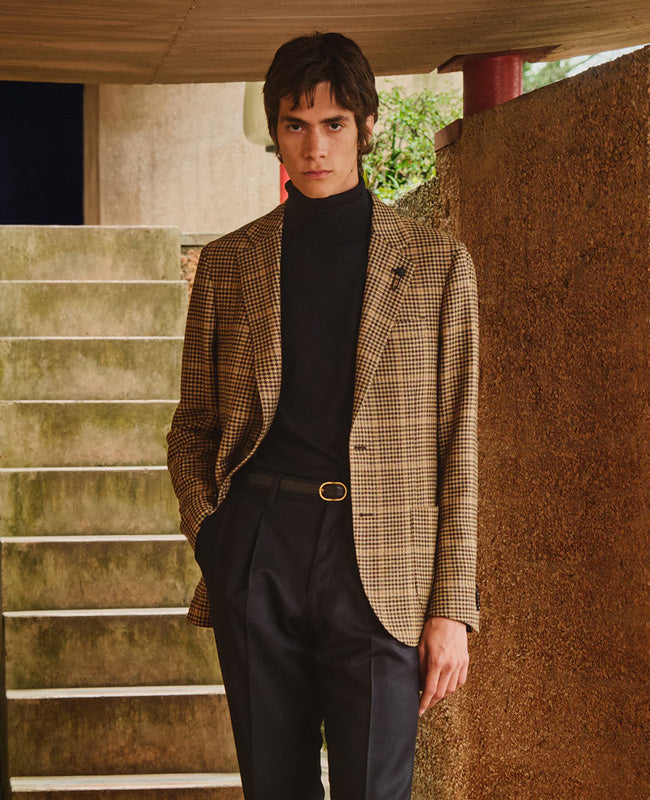 Long-sleeve blue polo in cotton and silk jersey, white, man