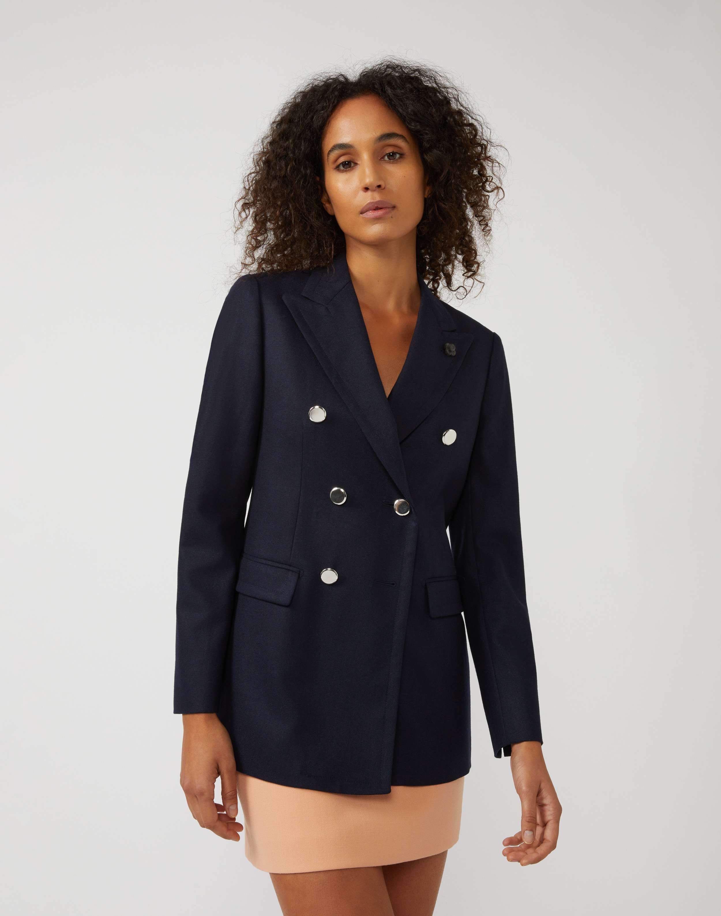 Double-breasted jacket in blue cashmere