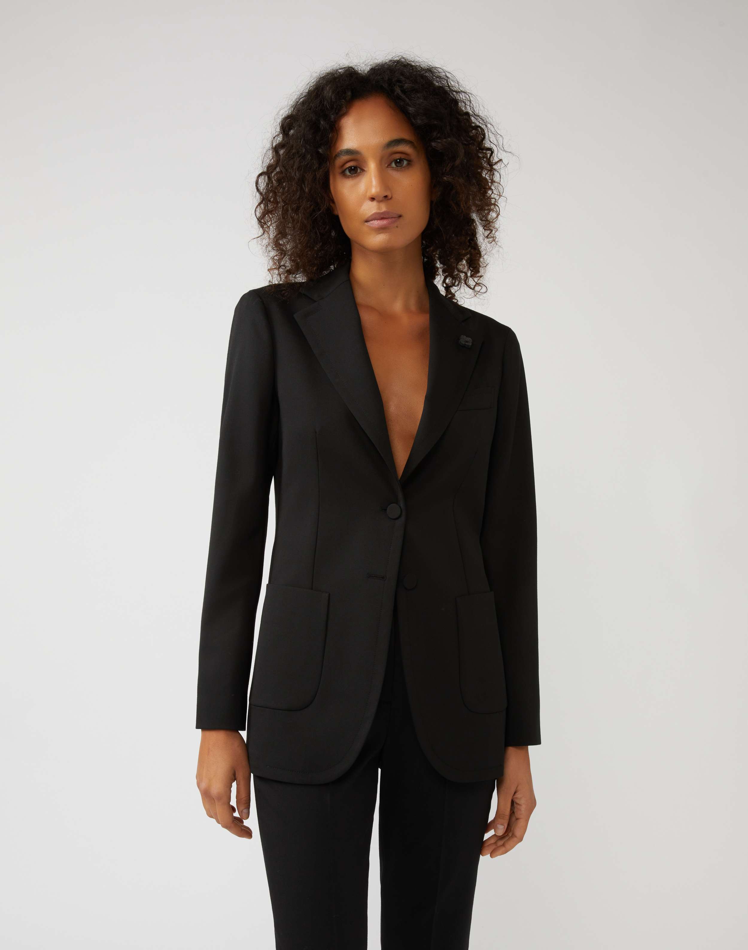 Jacket in stretchy black cool wool 