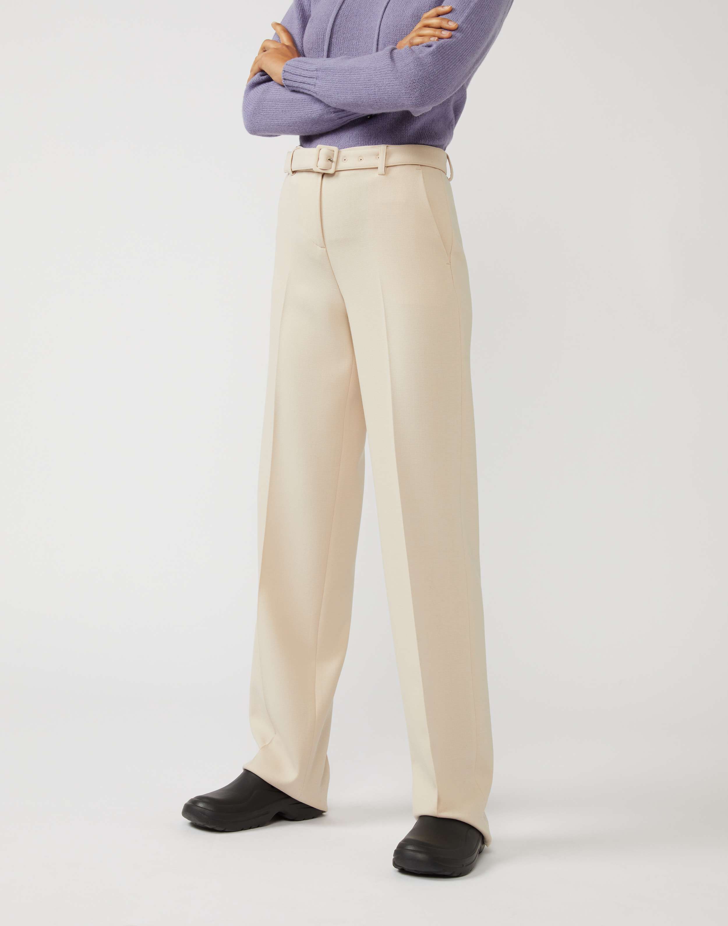 Straight belted trousers in a wool blend 