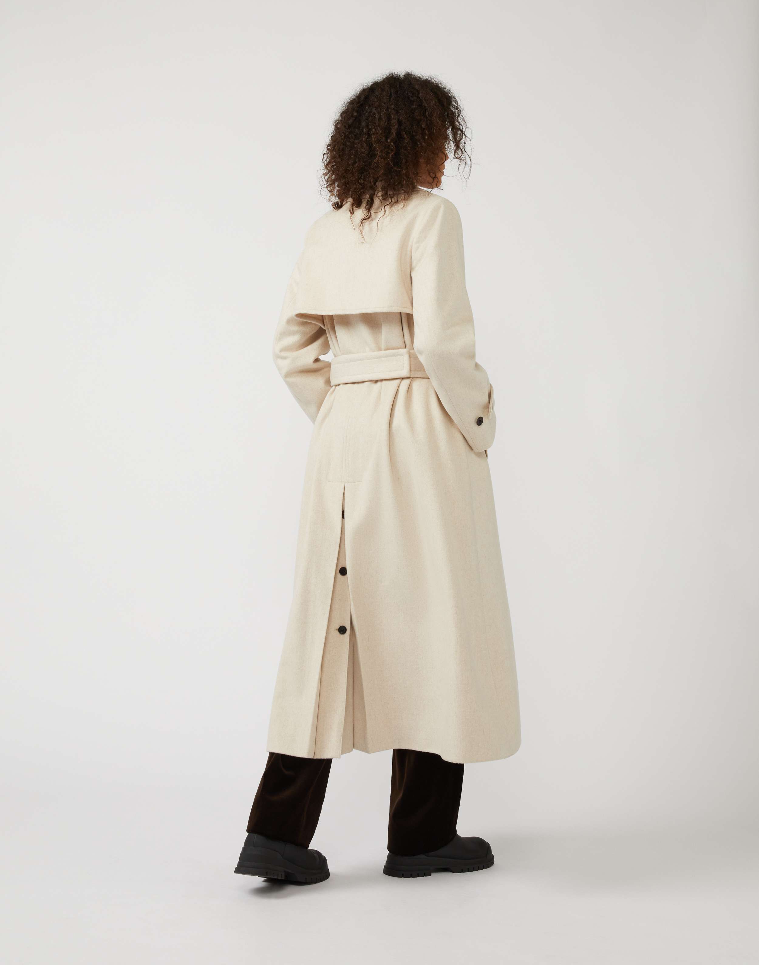 Belted wool trench coat in a natural hue