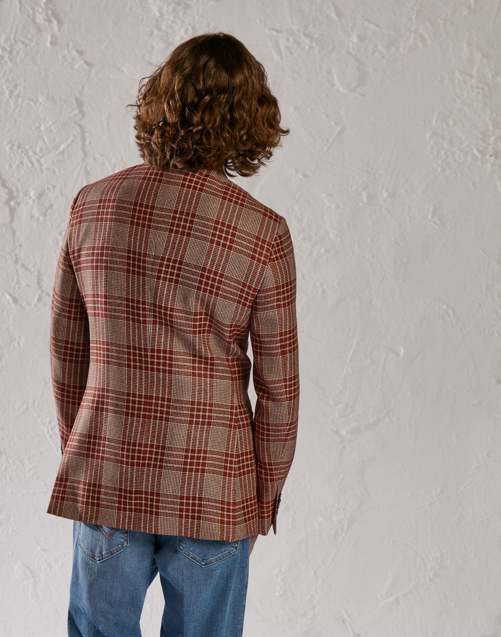White and red large check fabric jacket - Attitude