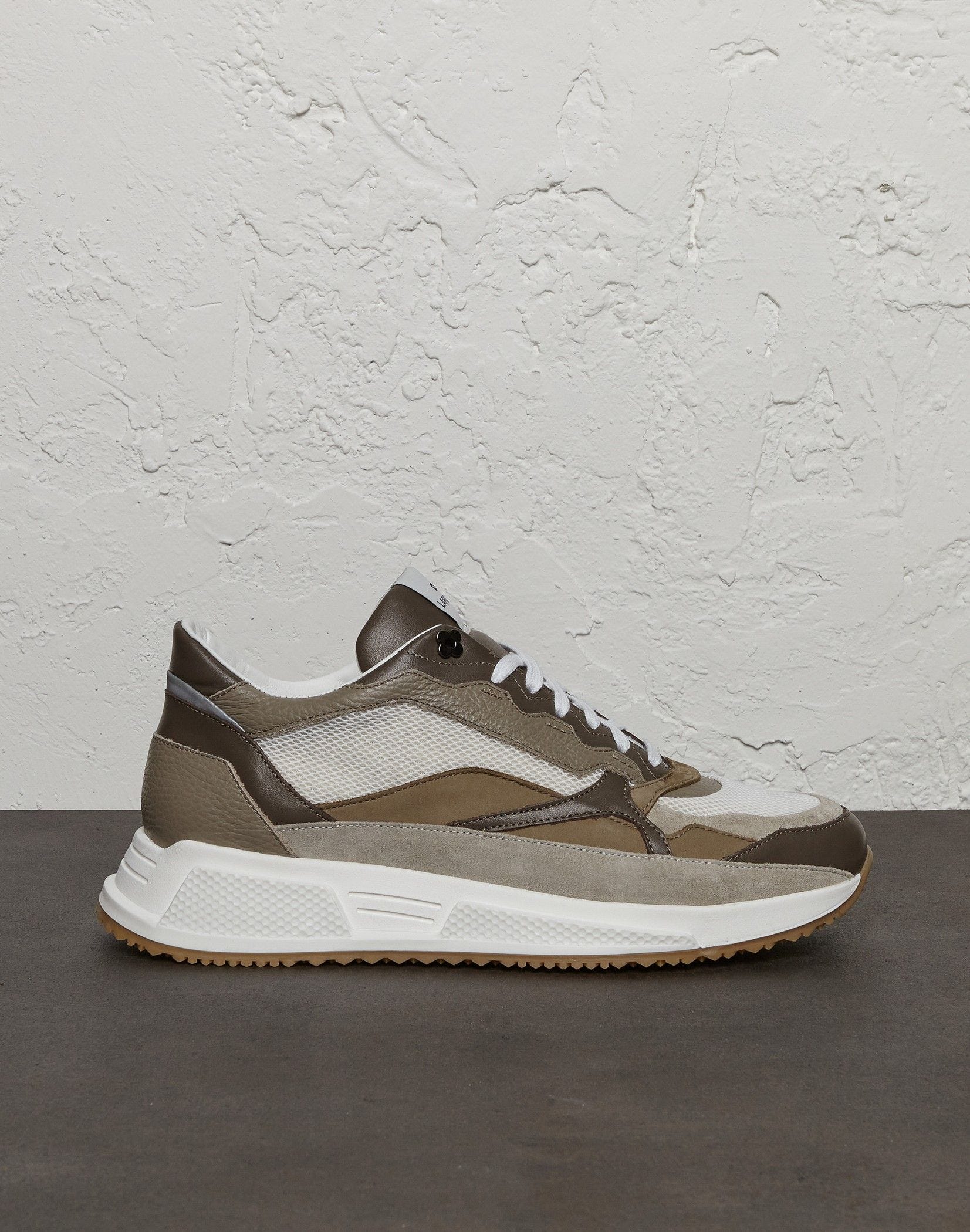 Beige calfskin and technical mesh sneakers - Ginza