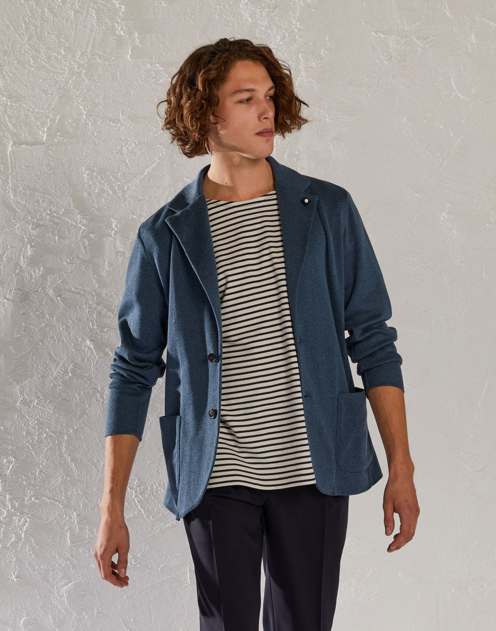 Extra-fine cotton single-breasted knit jacket