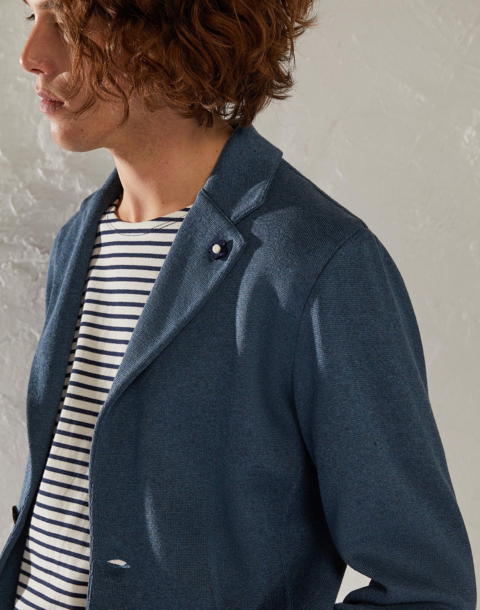 Extra-fine cotton single-breasted knit jacket