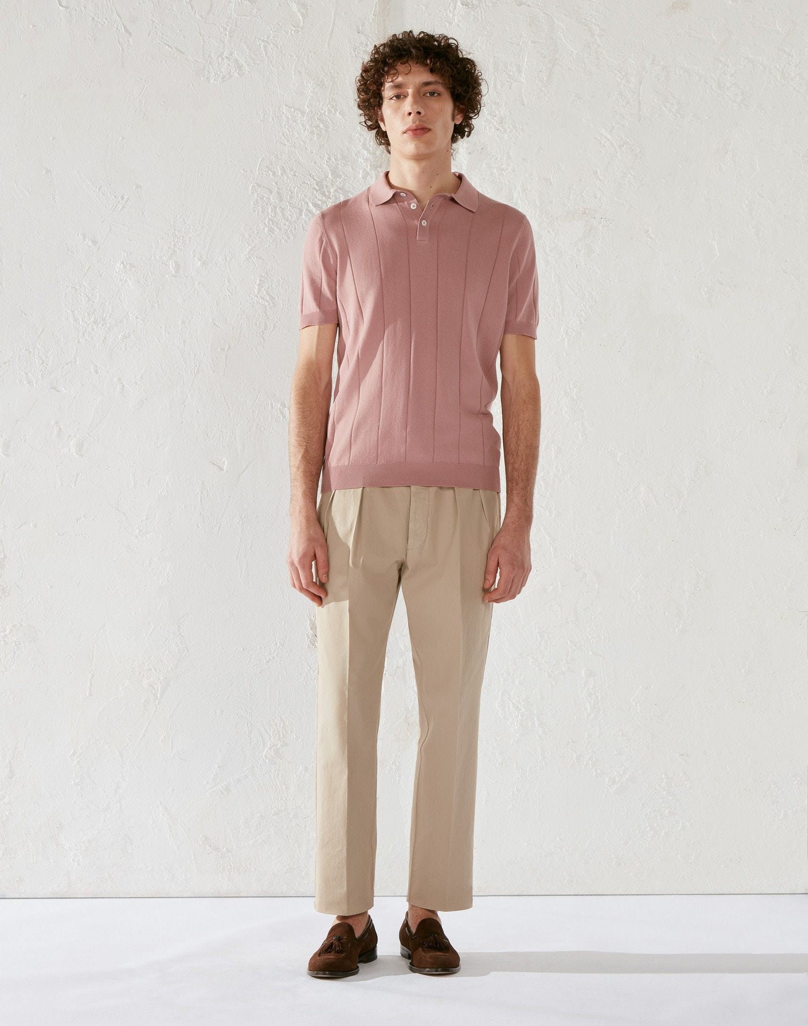 Pink cotton crêpe polo shirt