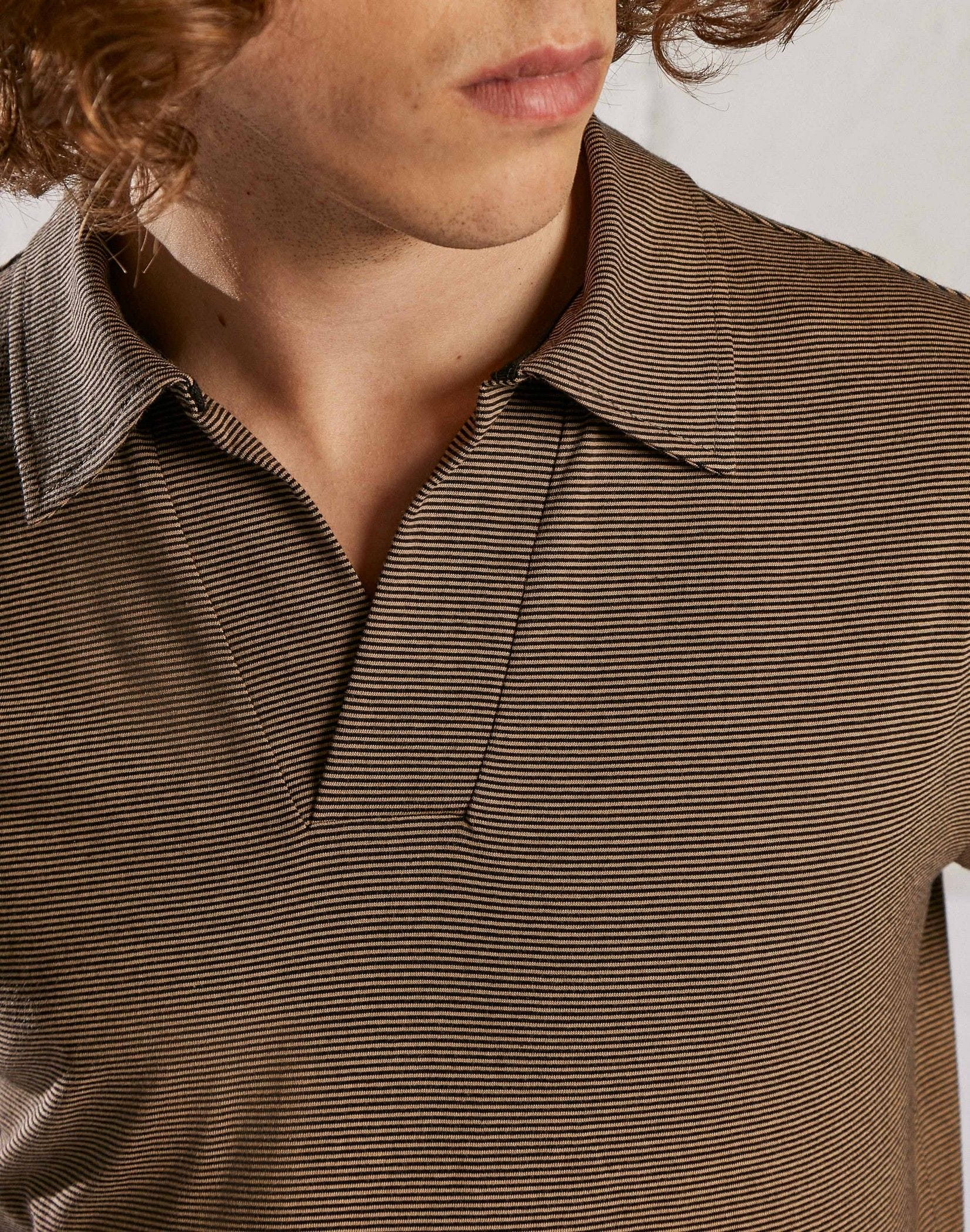 Needle cord jersey cotton black polo shirt