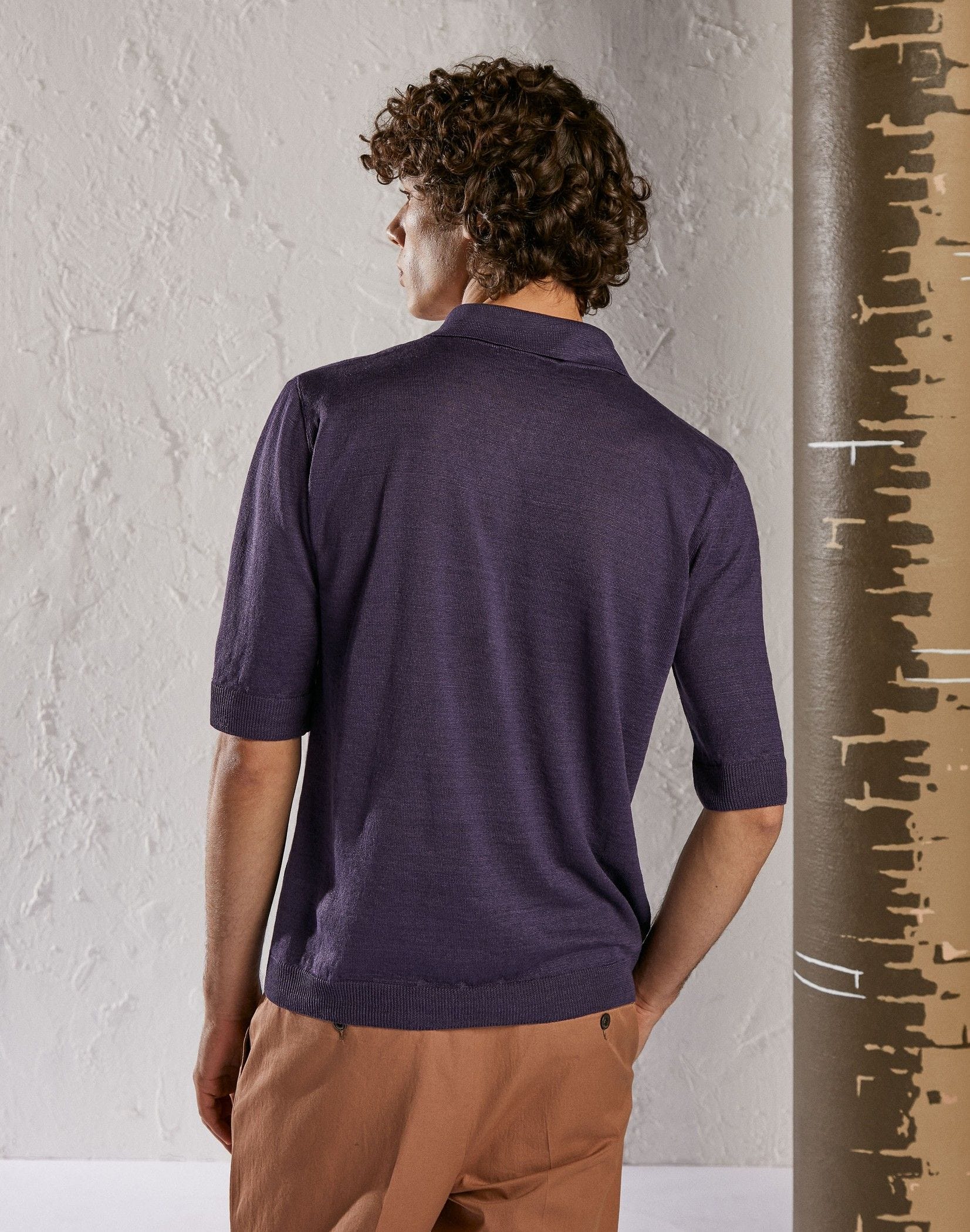 Purple melange linen polo shirt