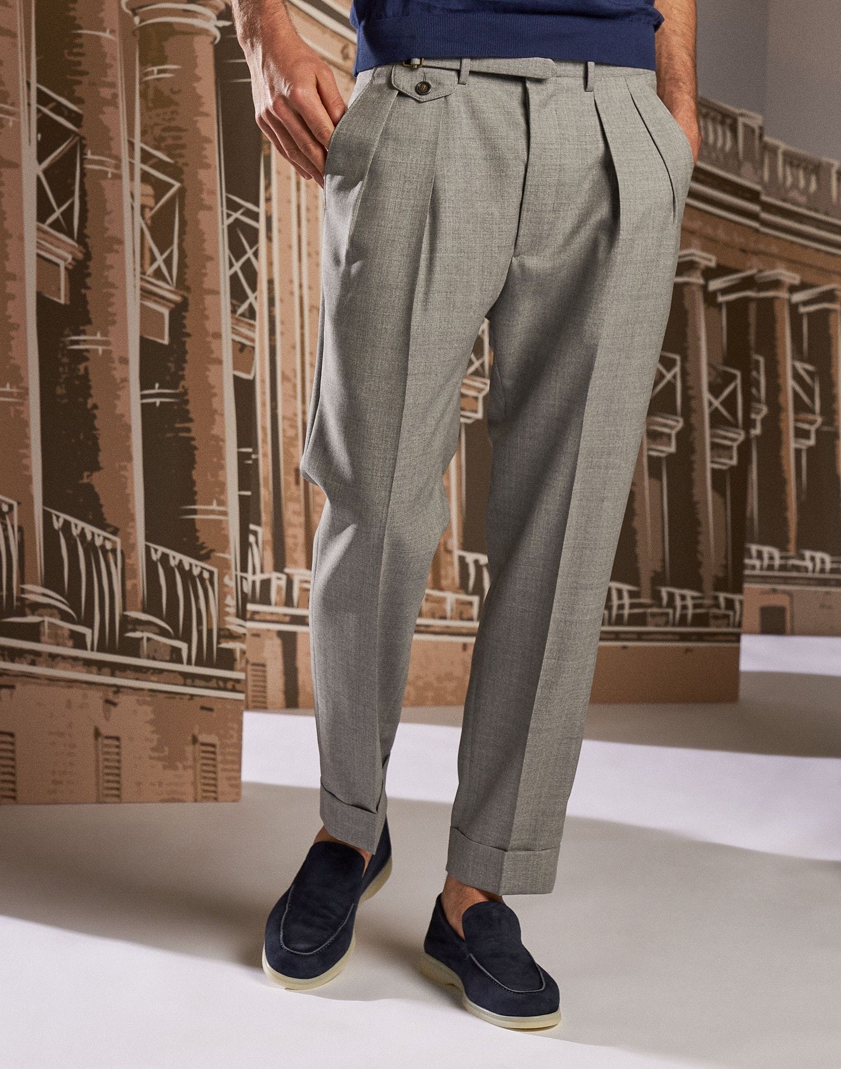 Gray rustic tropical-effect wool trousers - Luxor