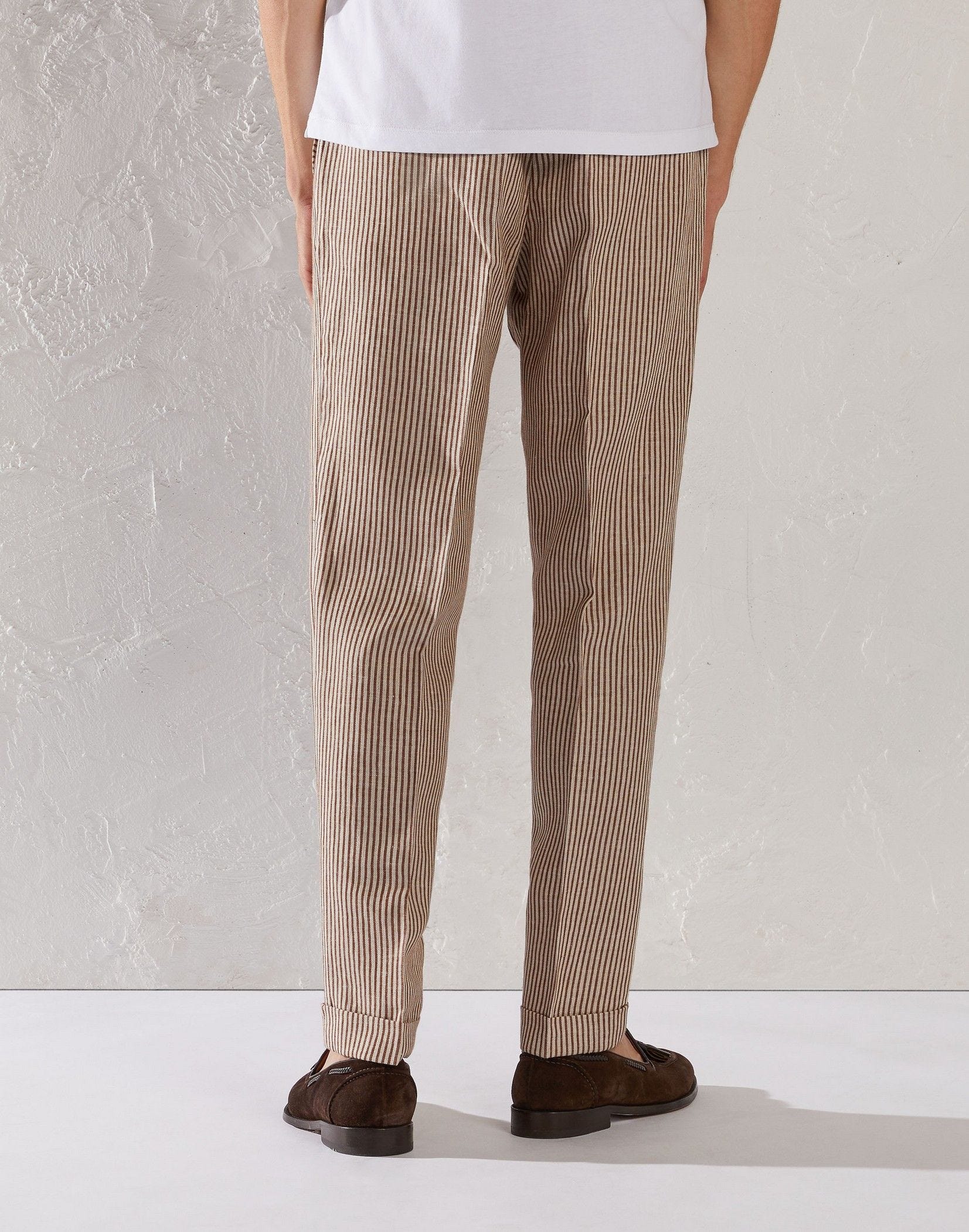 Casual two-tone striped cotton and linen trousers