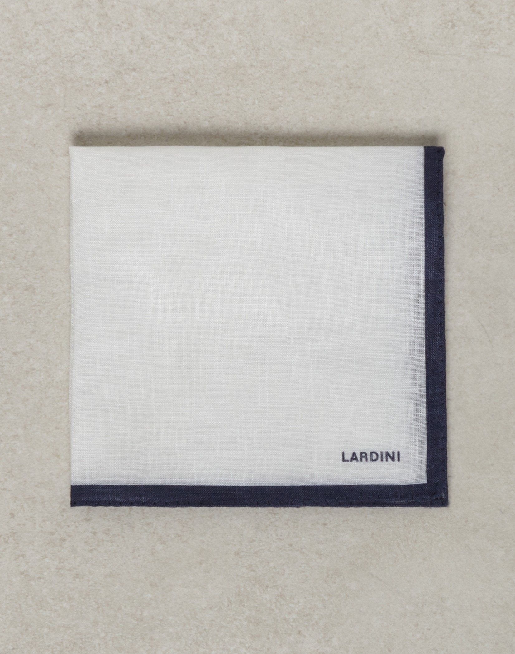 White linen pocket square with logo