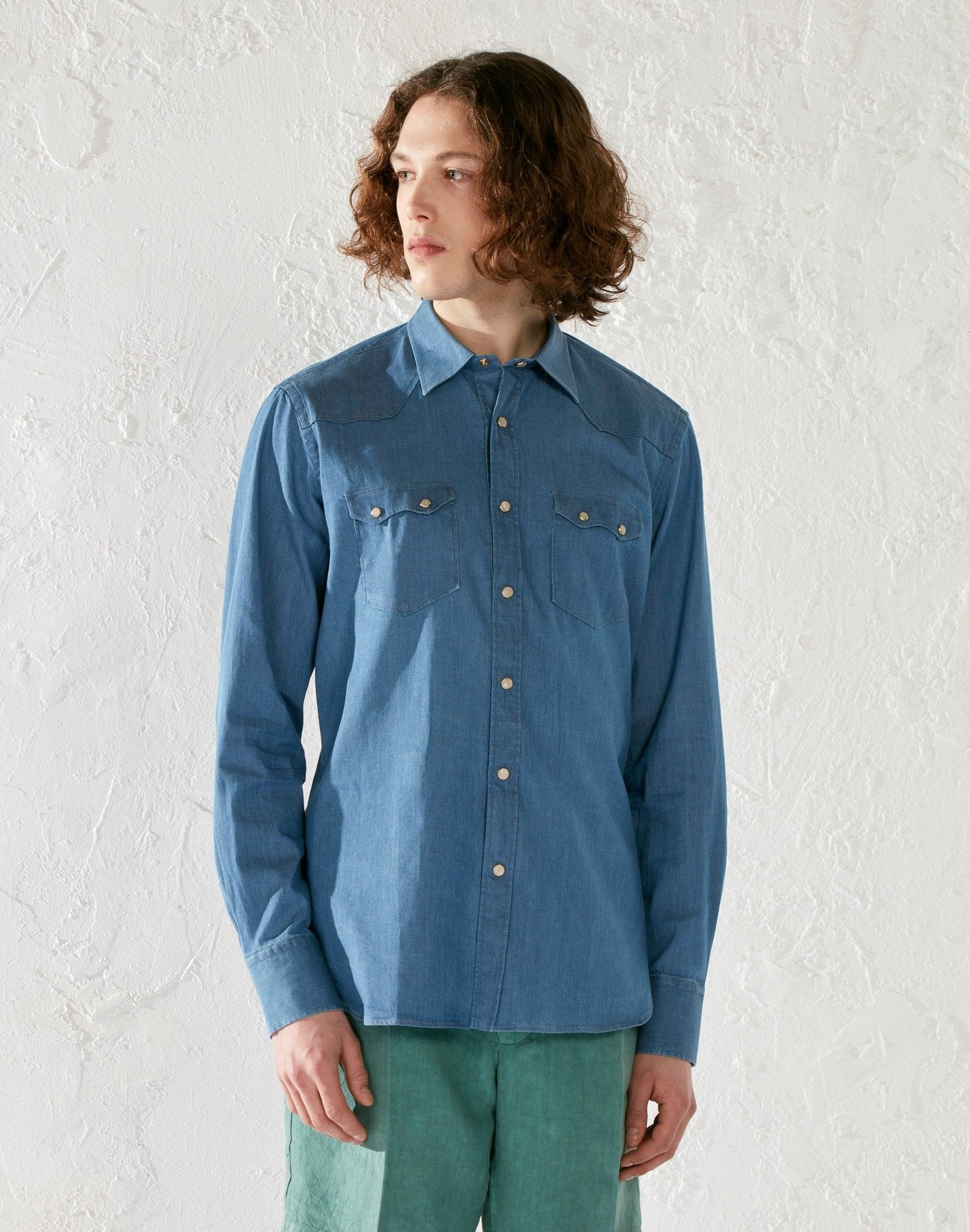 Indigo blue stretch cotton shirt