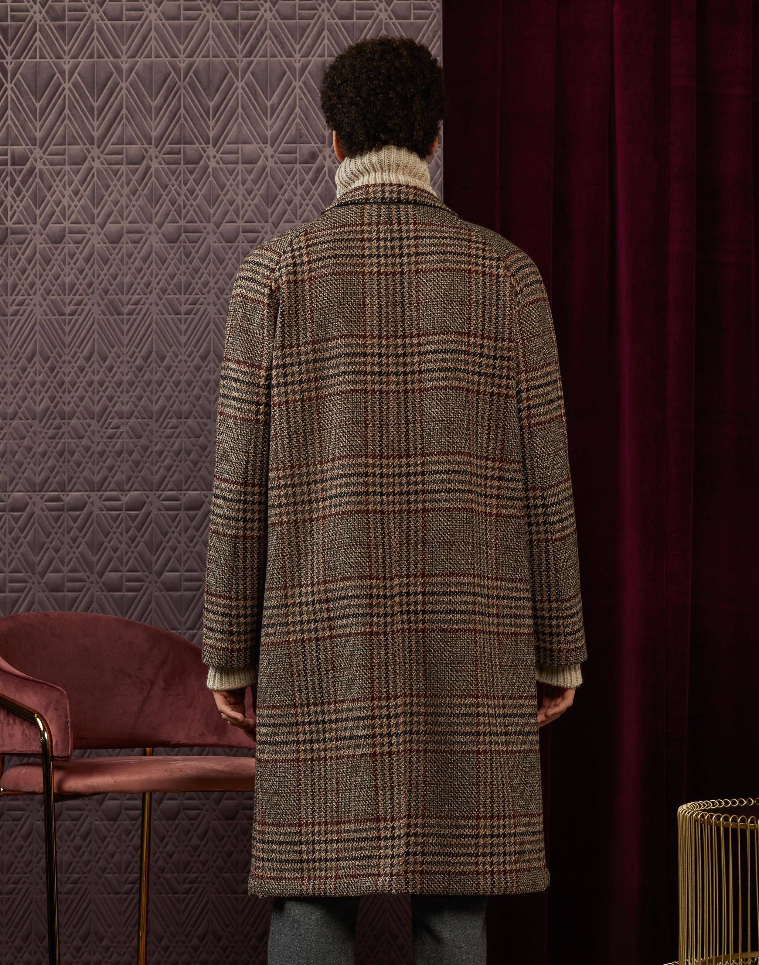 Single-breasted wool-and-cashmere coat in beige, red and black