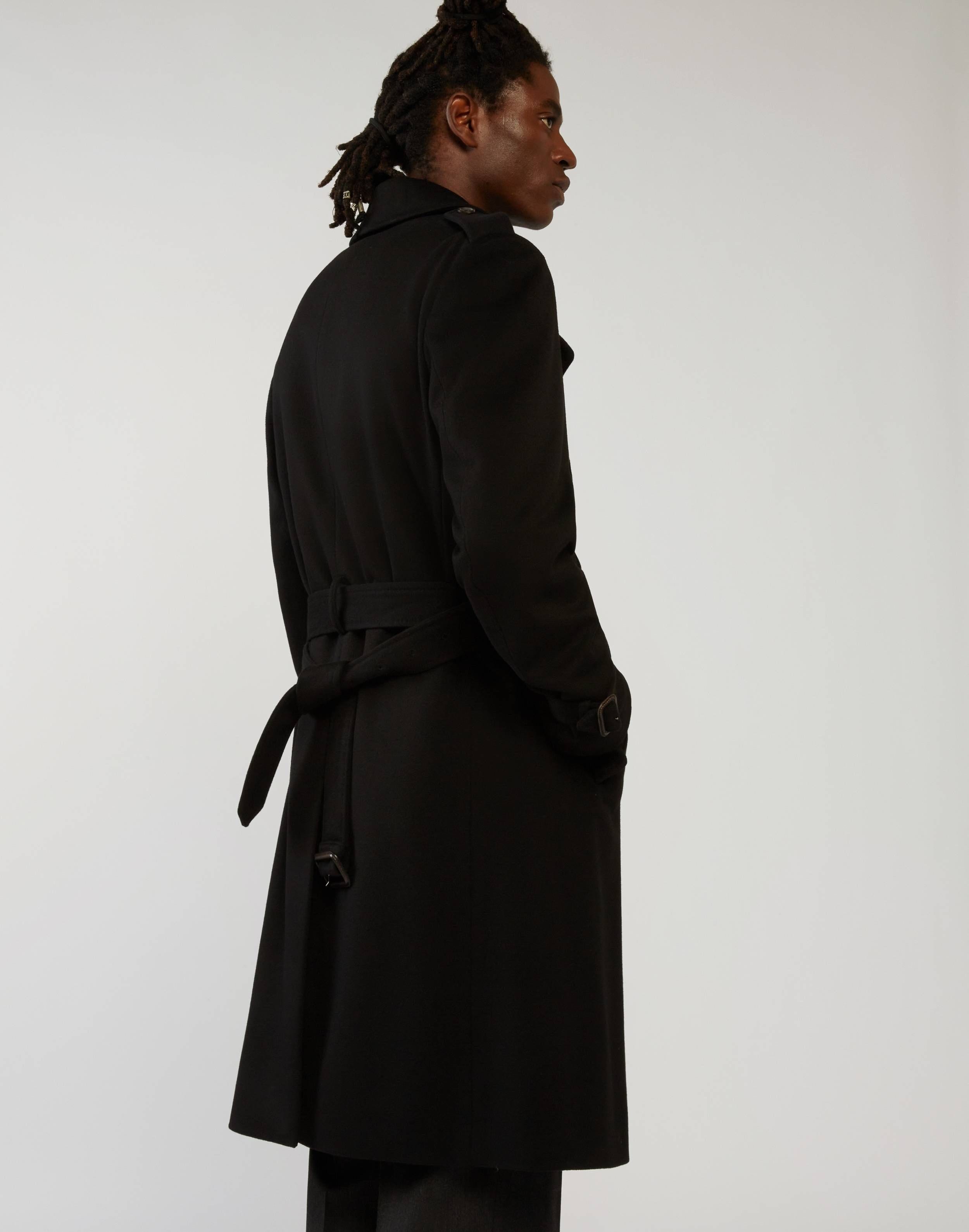 Black double-breasted trench coat in beaver wool 