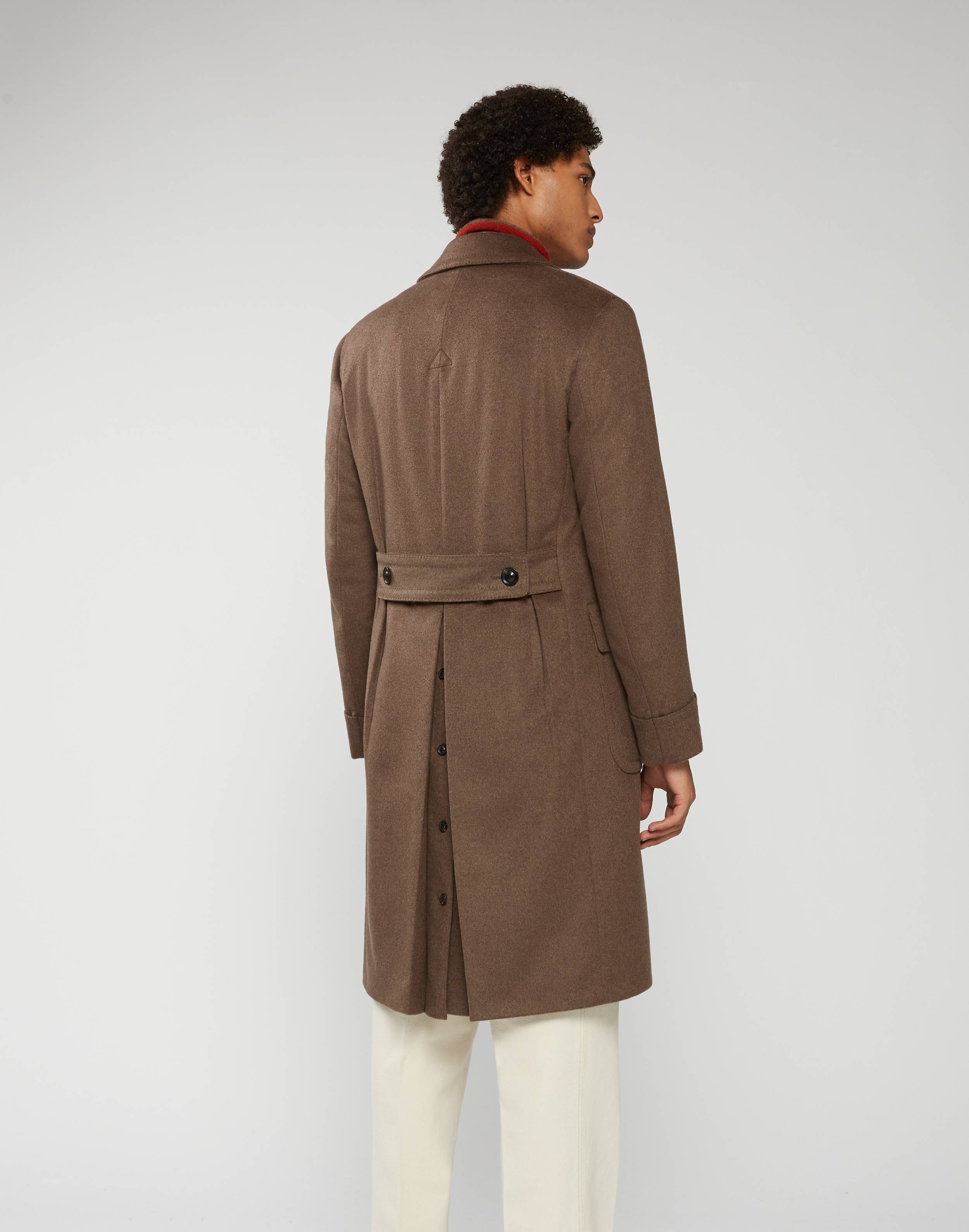 Double-breasted Ulster coat in brown beaver-effect cashmere