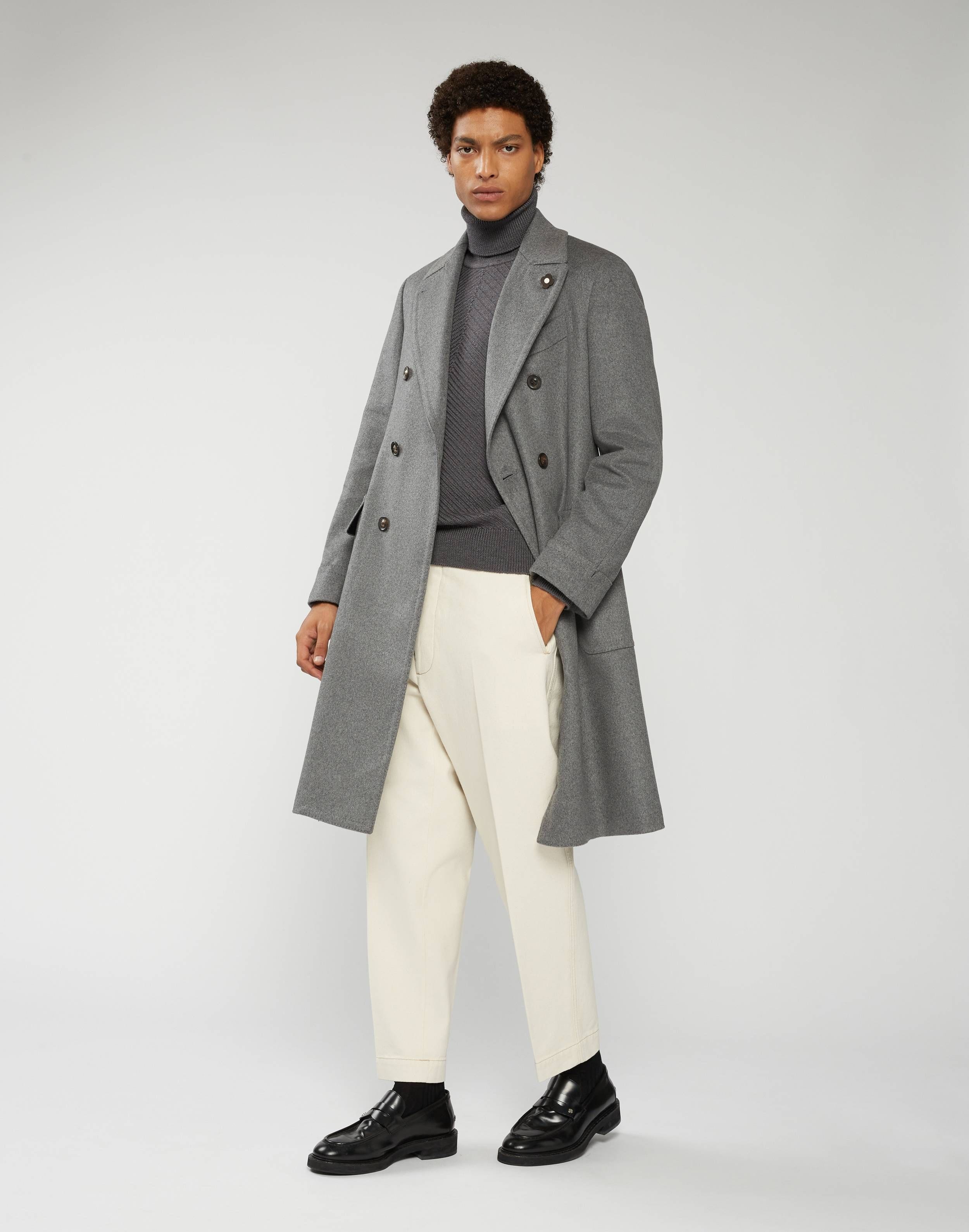 Double-breasted Ulster coat with martingale in black cashmere