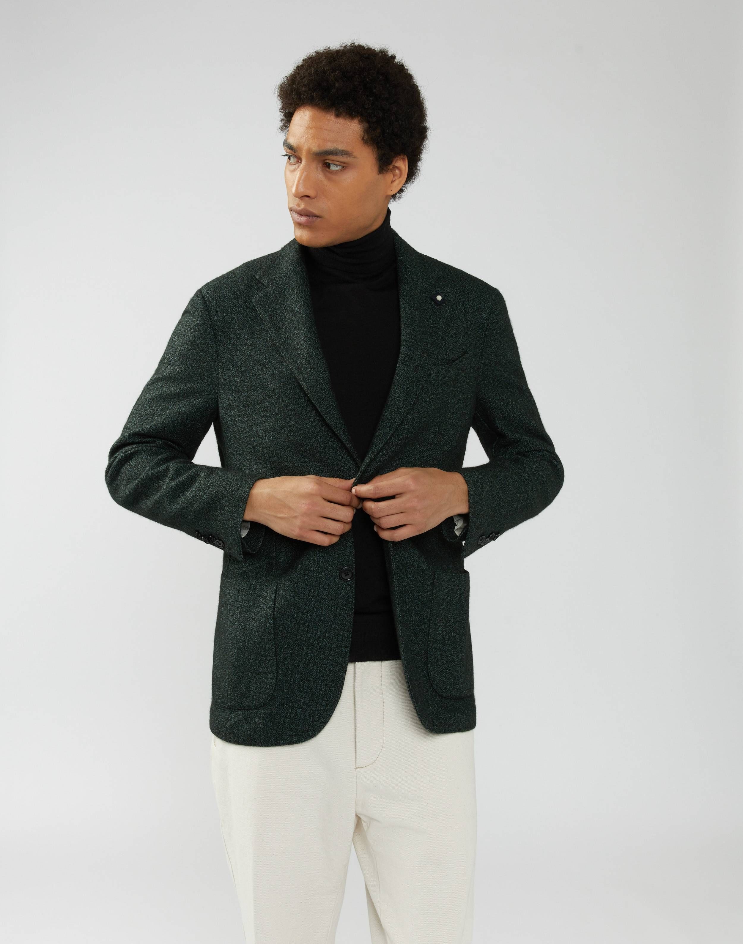 Black-and-green jacket in cashmere and silk - Supersoft