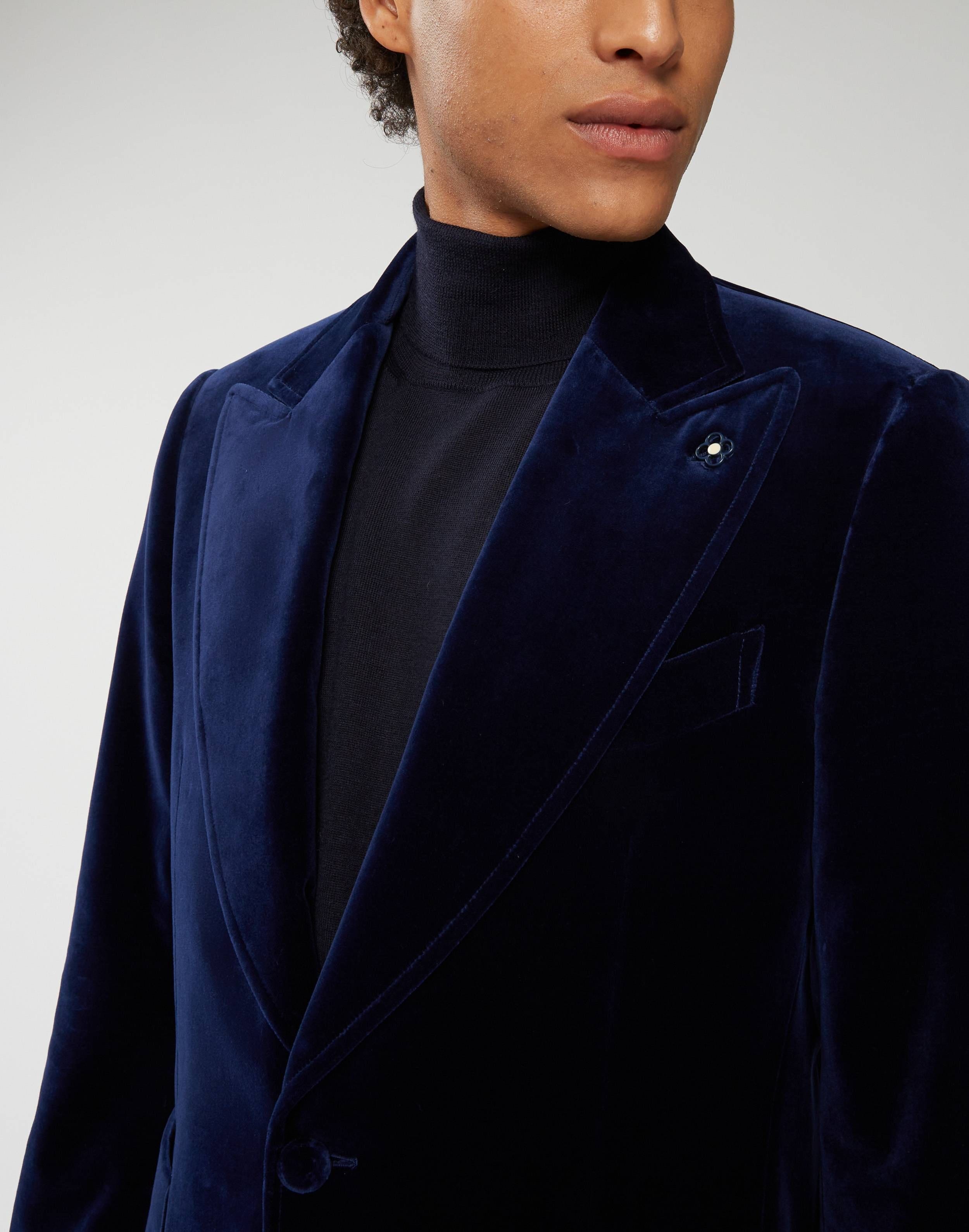 Single-breasted velvet jacket in blue - Attitude