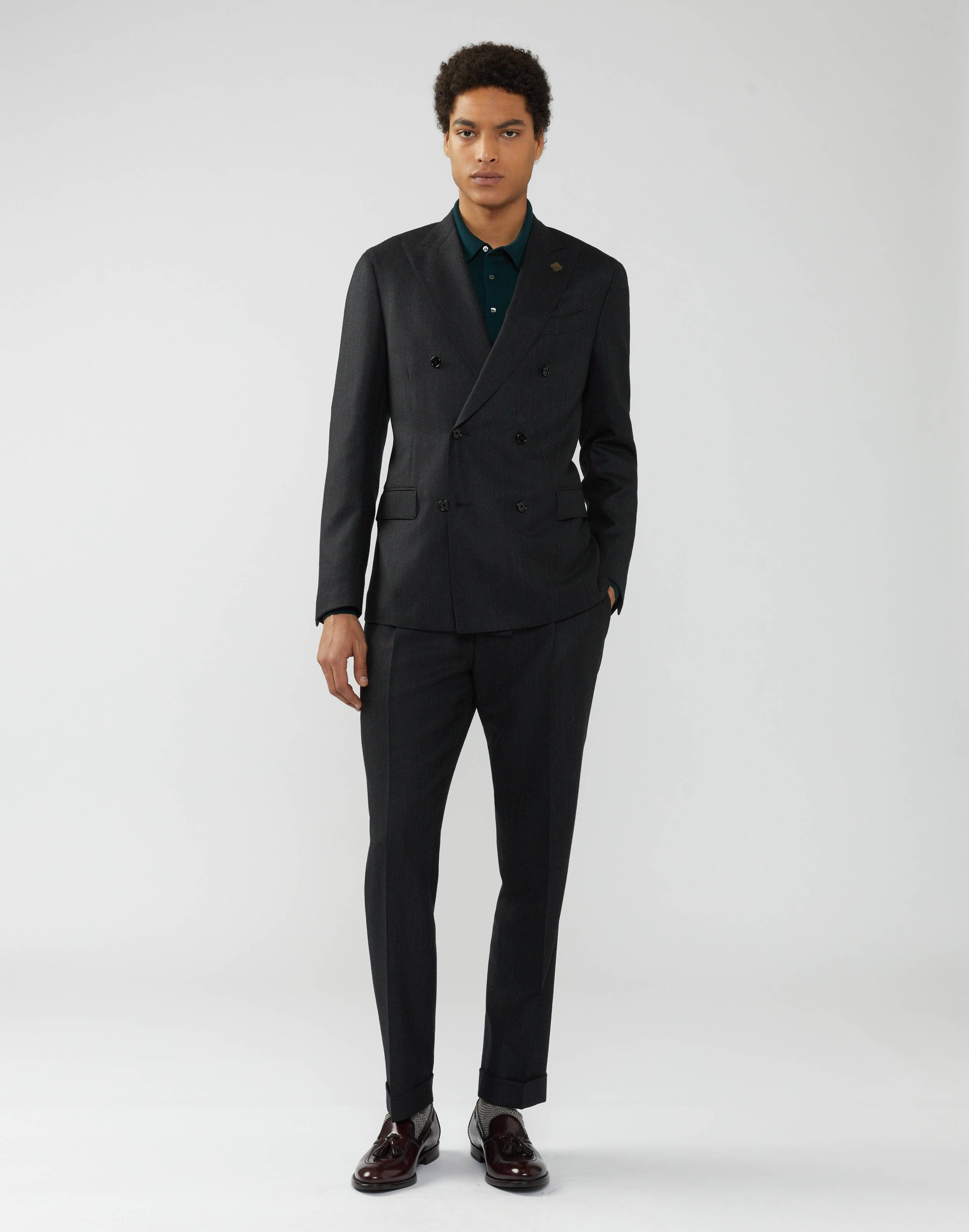 Double-breasted grey-and-green pinstripe suit - Supersoft
