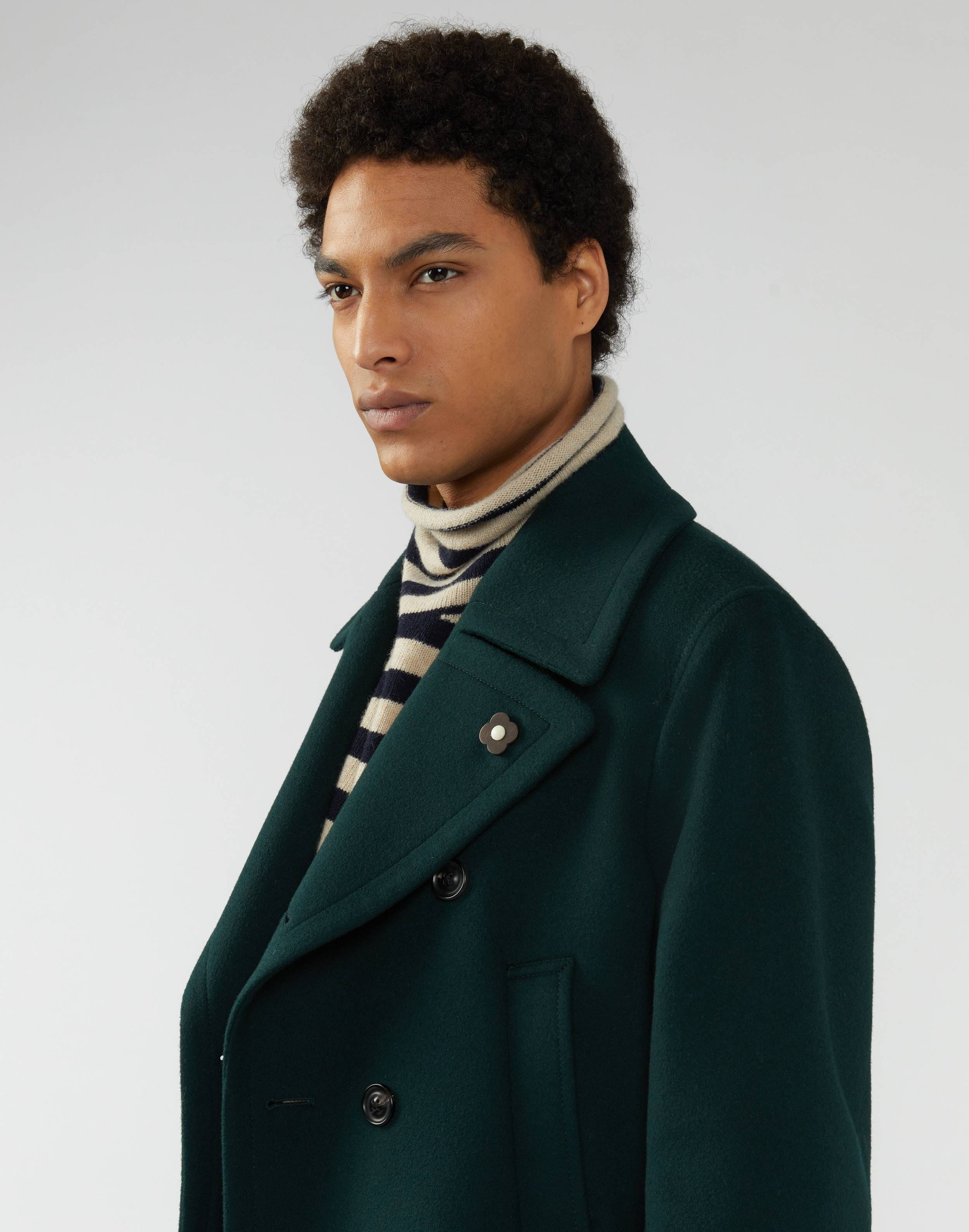 Short double-breasted peacoat in forest-green wool