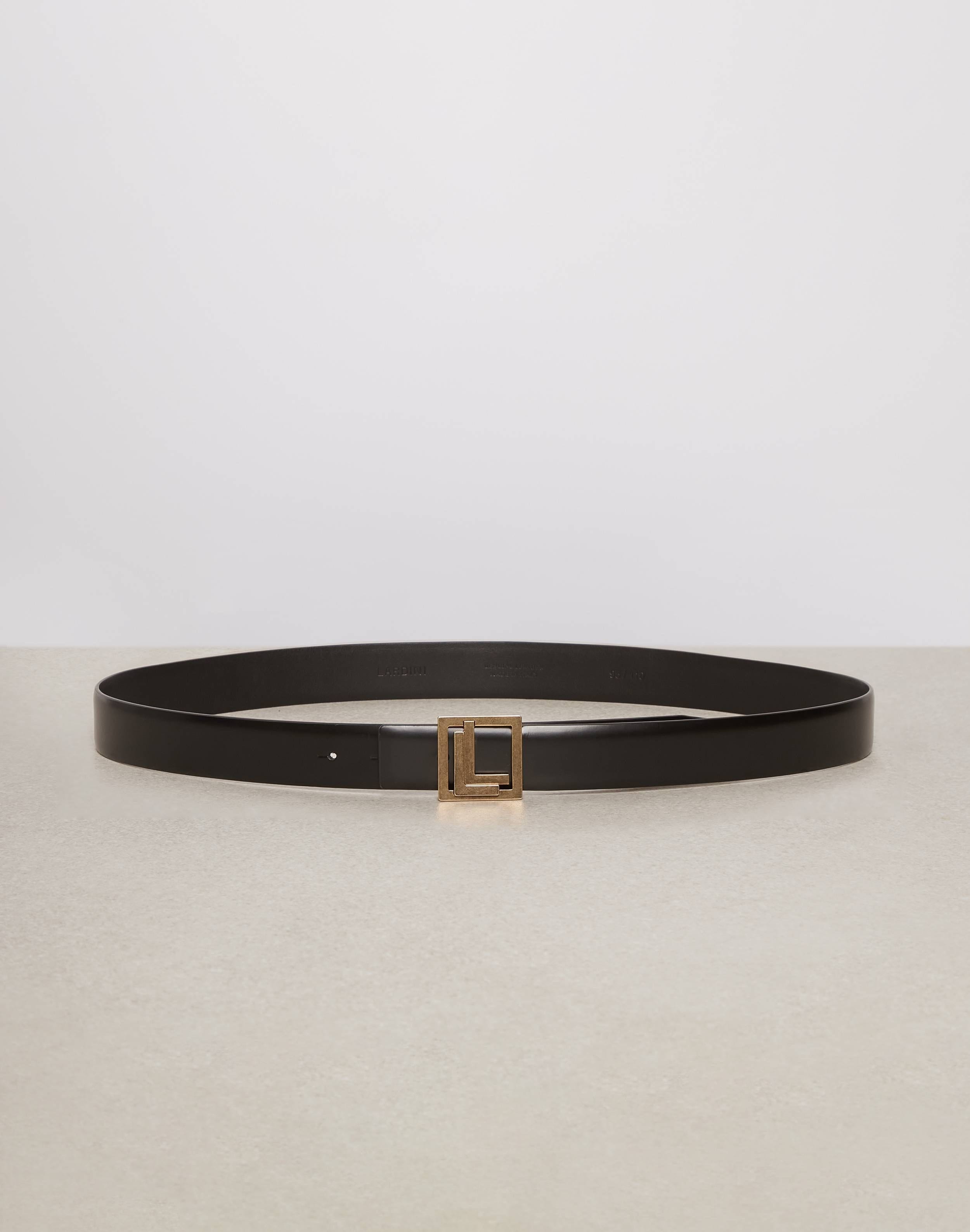 Black belt with double L monogram in brass