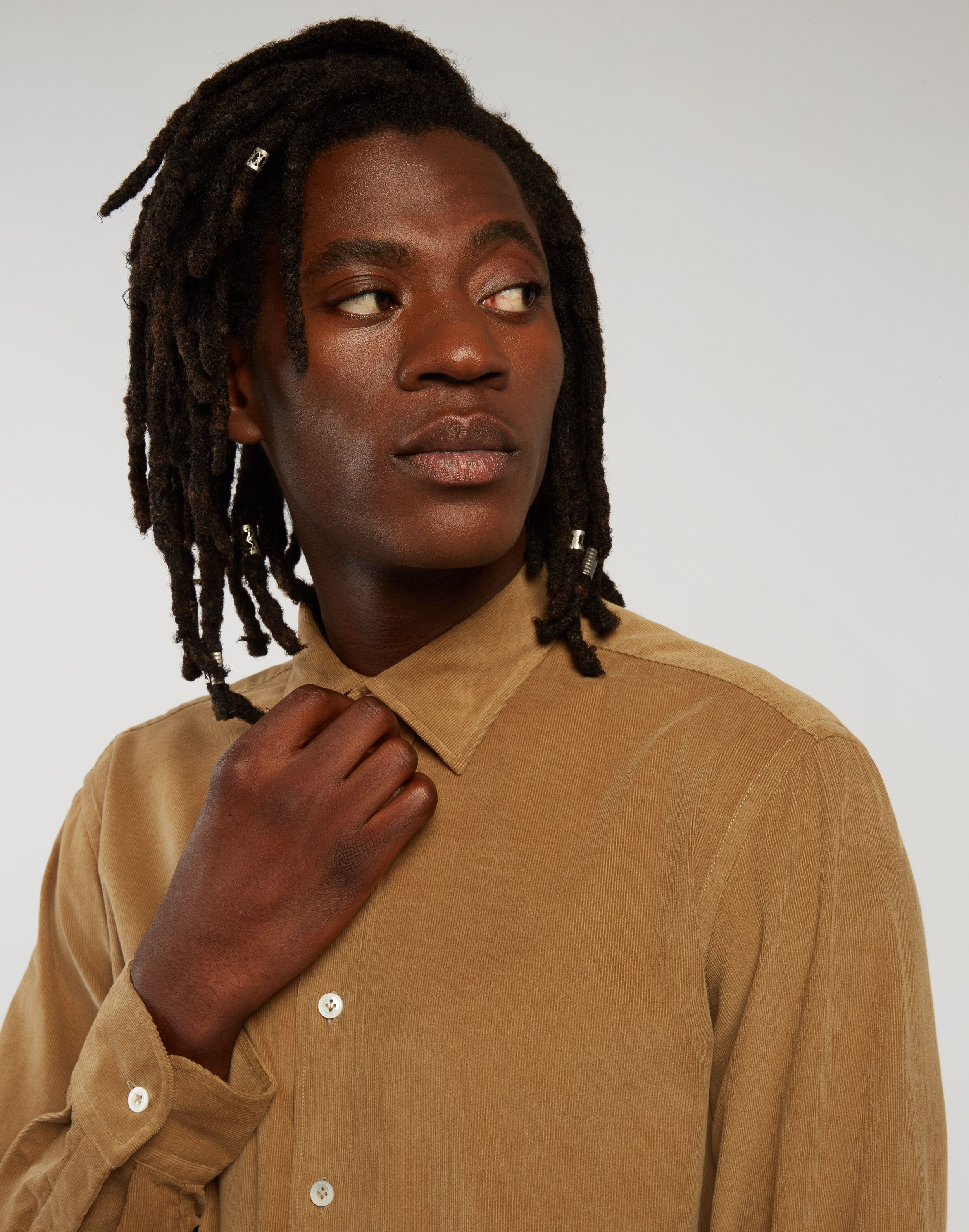 Washed shirt in beige cotton needlecord