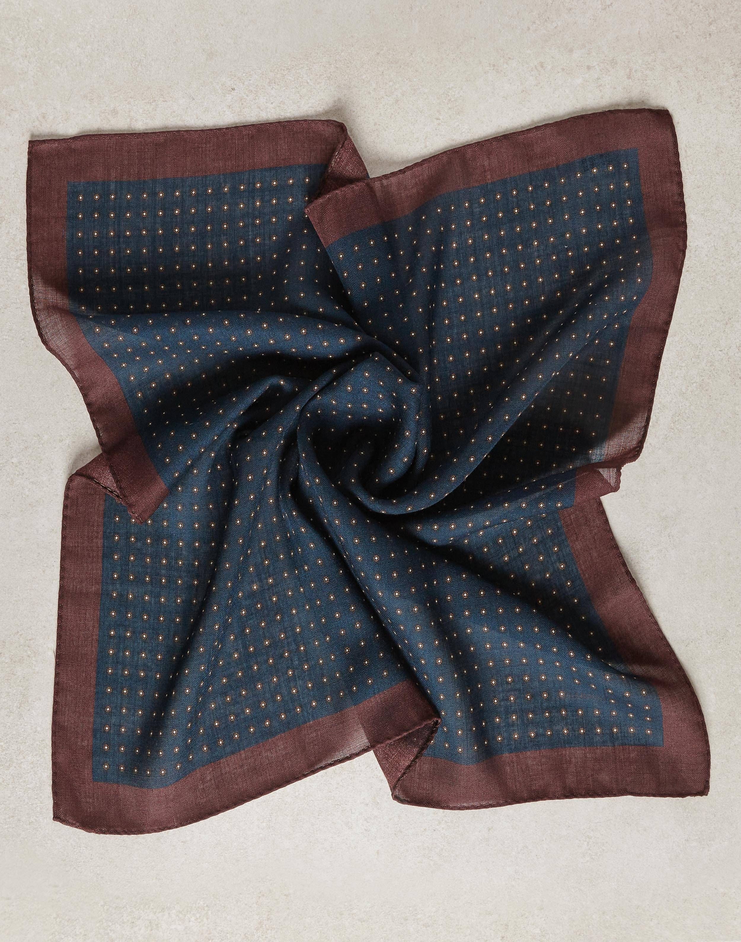 Gauzy-wool scarf in a blue-and-brown pattern