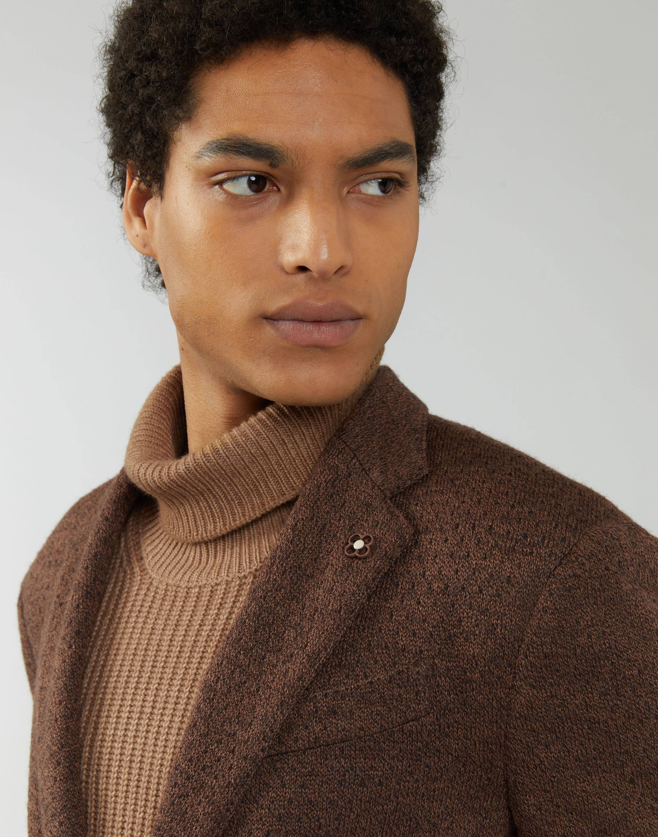 Single-breasted brown knitted jacket - Liknit