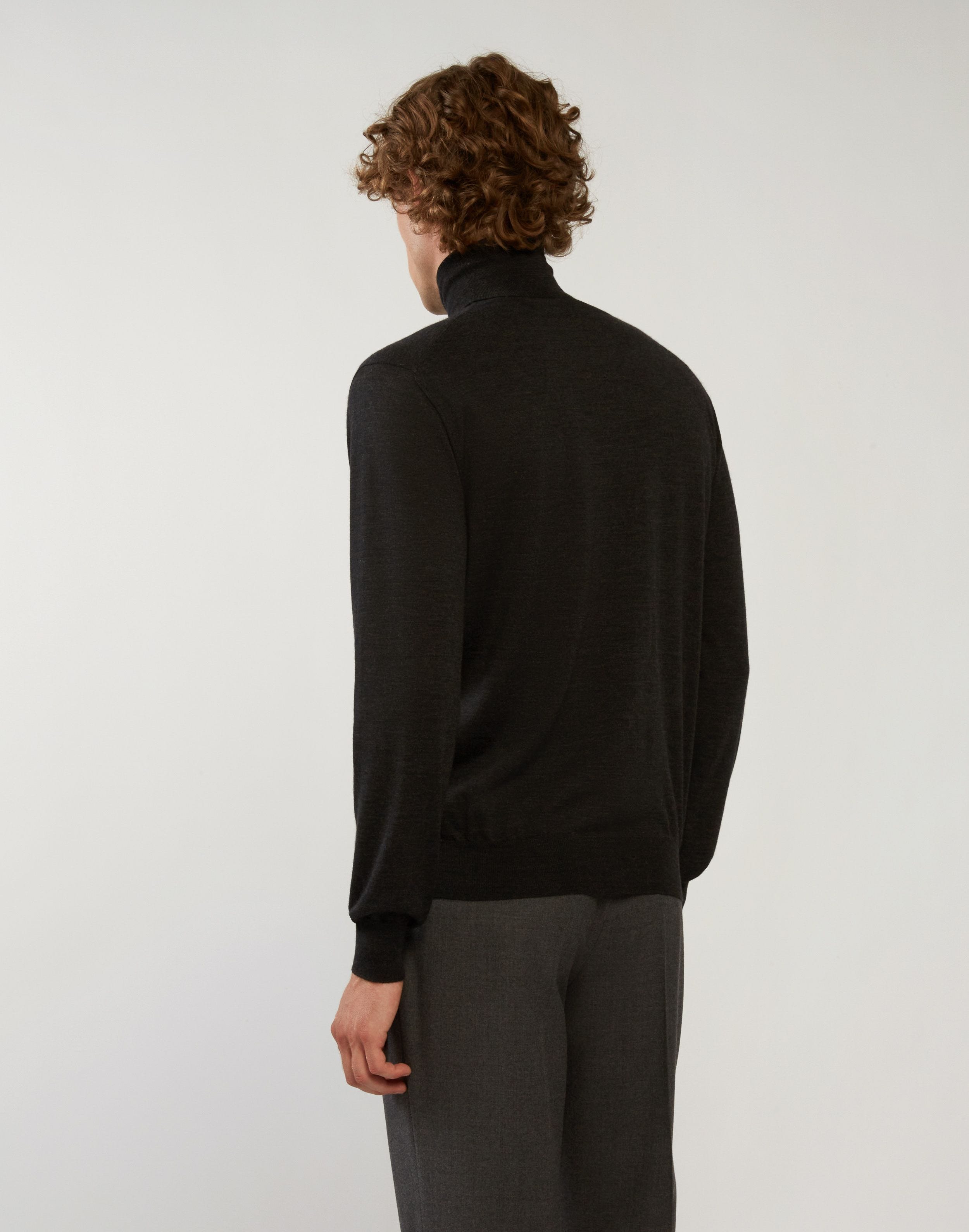 Long-sleeve turtleneck in grey cashmere and silk