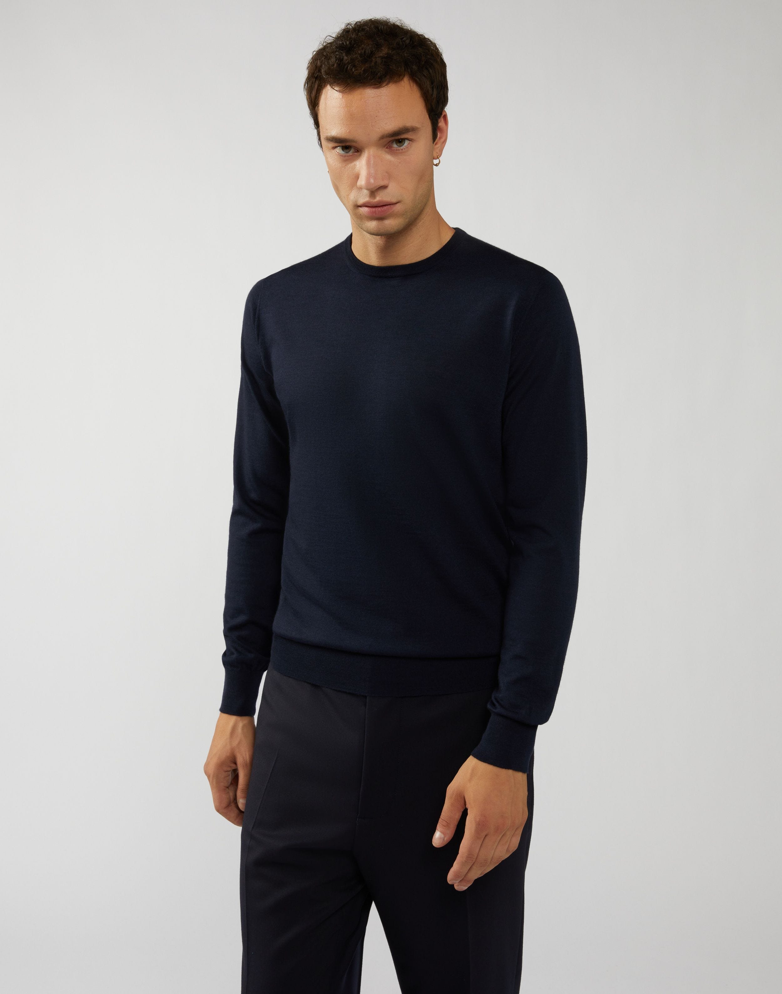 Round-neck blue knit in wool, silk and cashmere