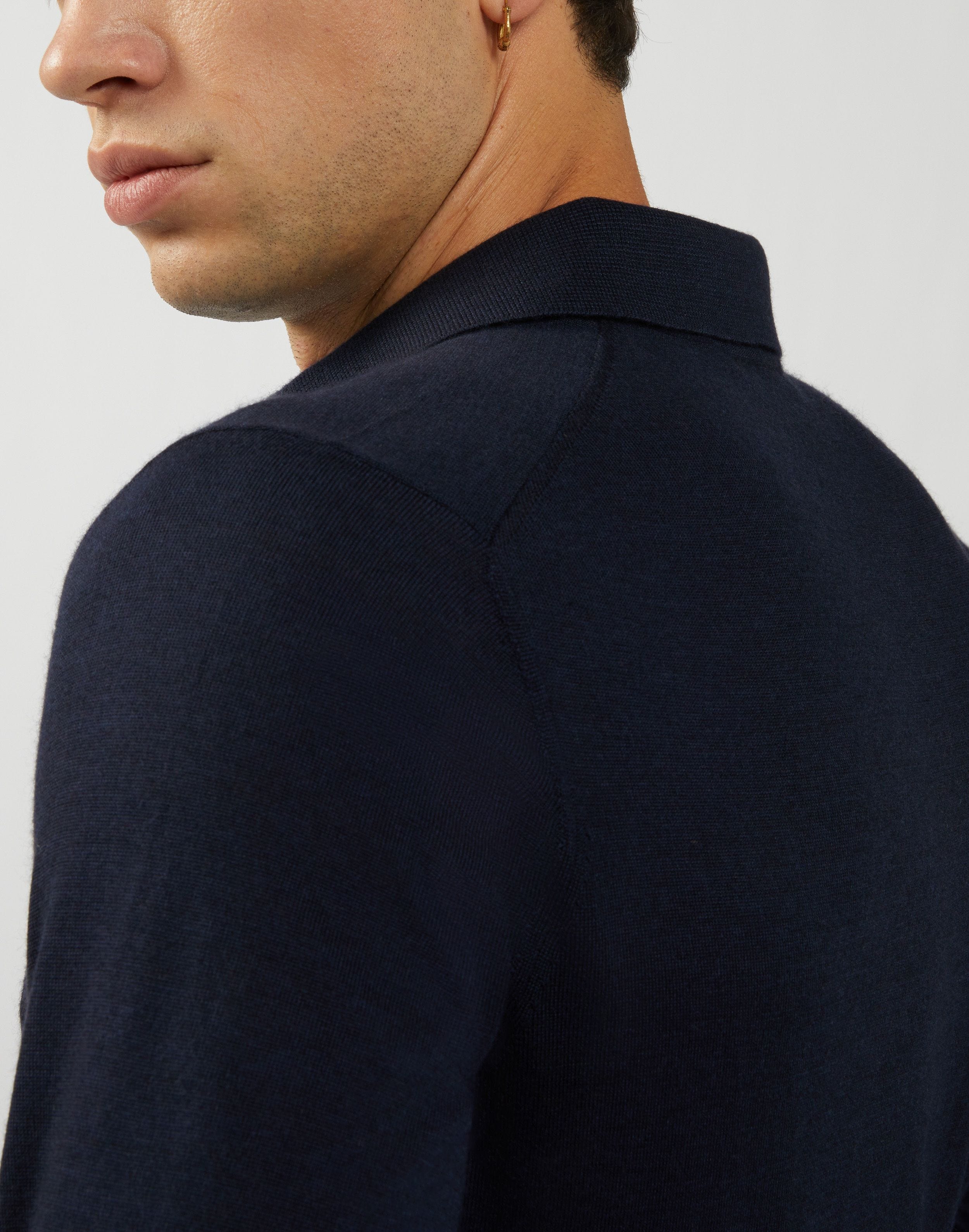 Long-sleeve polo shirt in blue cashmere
