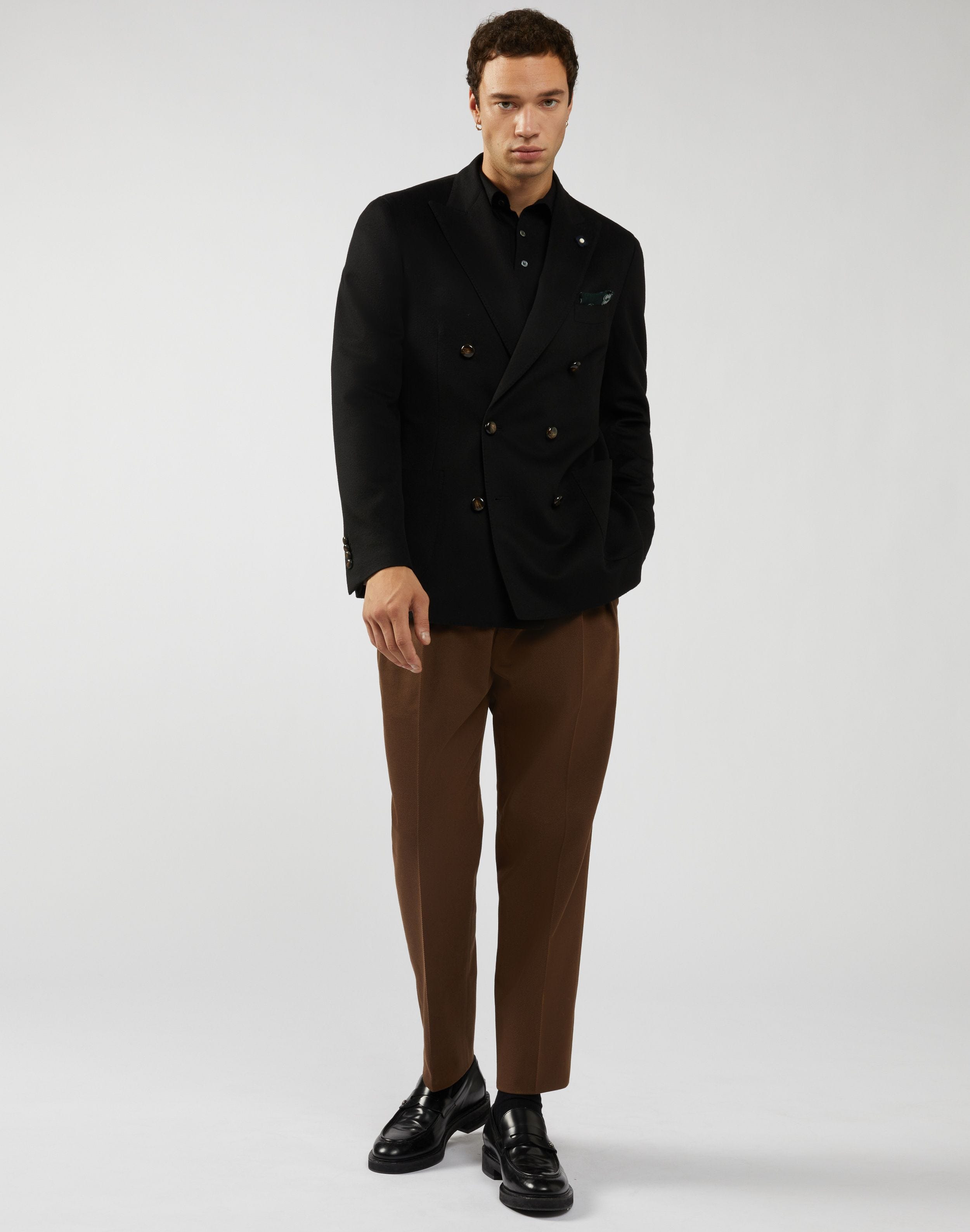 Long-sleeve polo shirt in black cashmere and silk