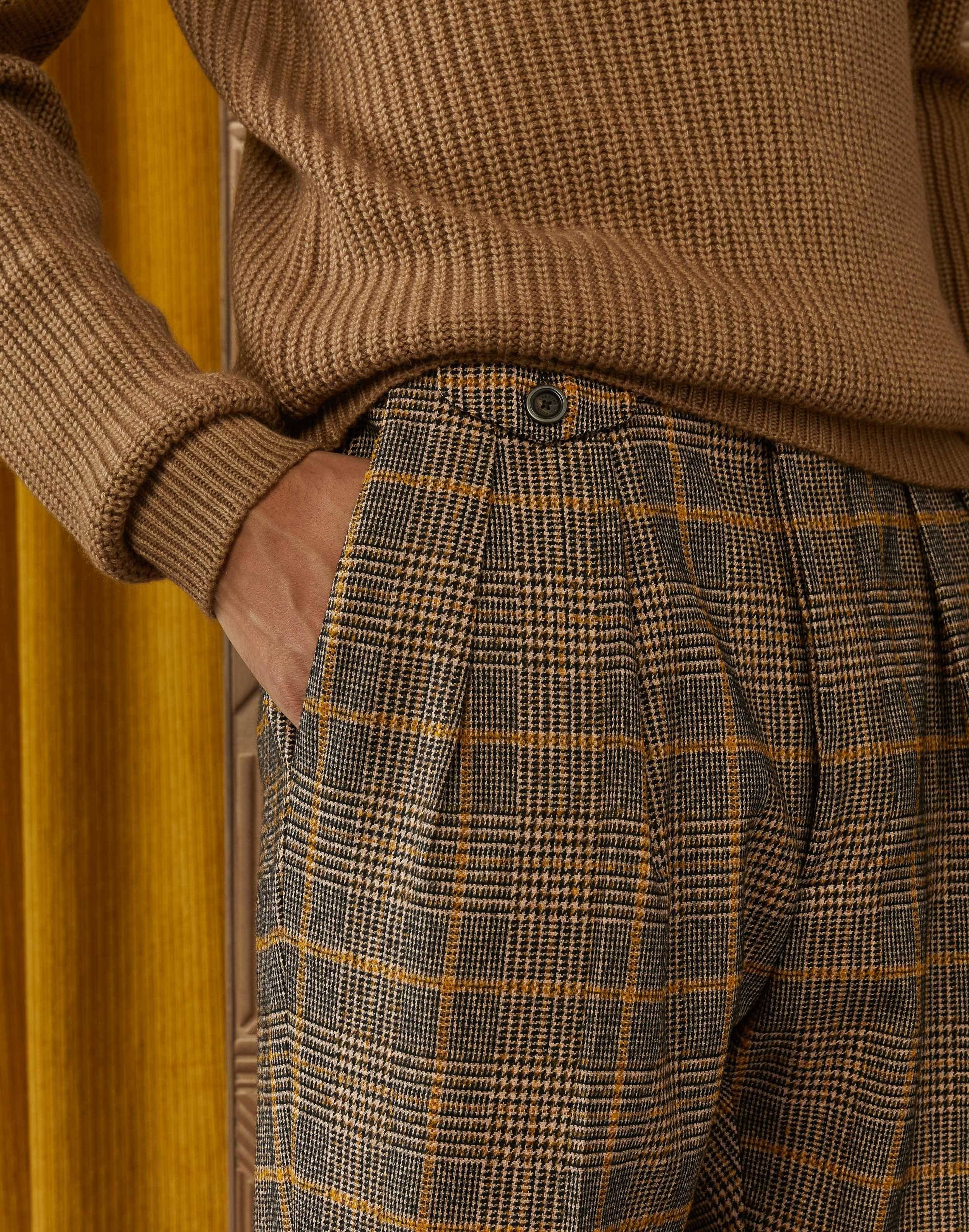 Houndstooth-check trousers with waistband