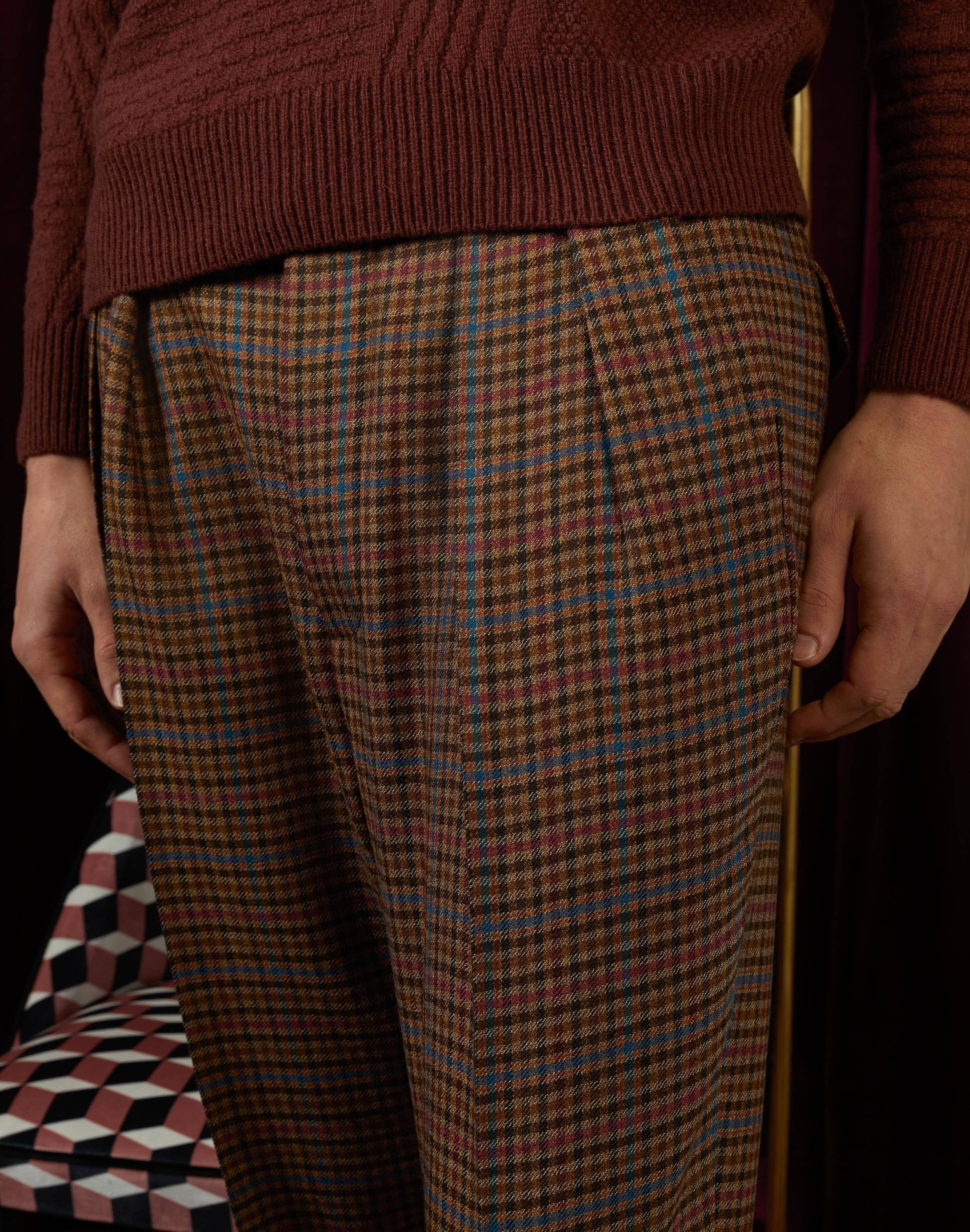 Pantalone due pieghe pied-de-poule in lana